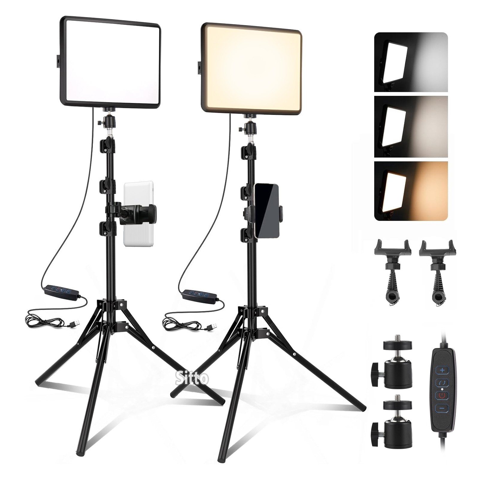 2x LED Video Light Kit Studio Dimmable Photo Tripod Photography Lighting