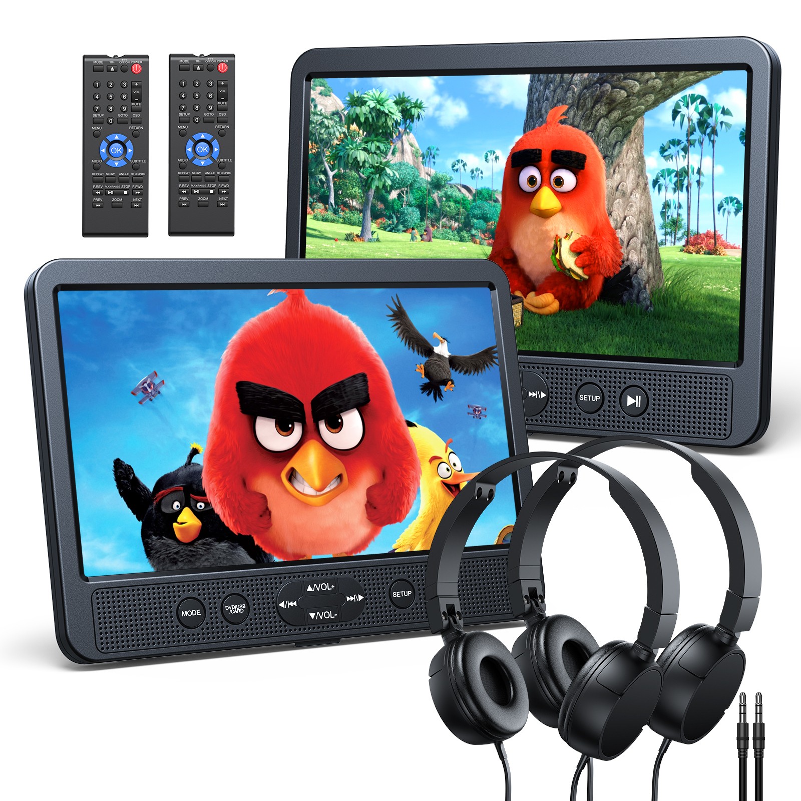 2x Full HD 10.5" Car Headrest Monitor USB SD TV Video DVD Player AV IN OUT HDMI