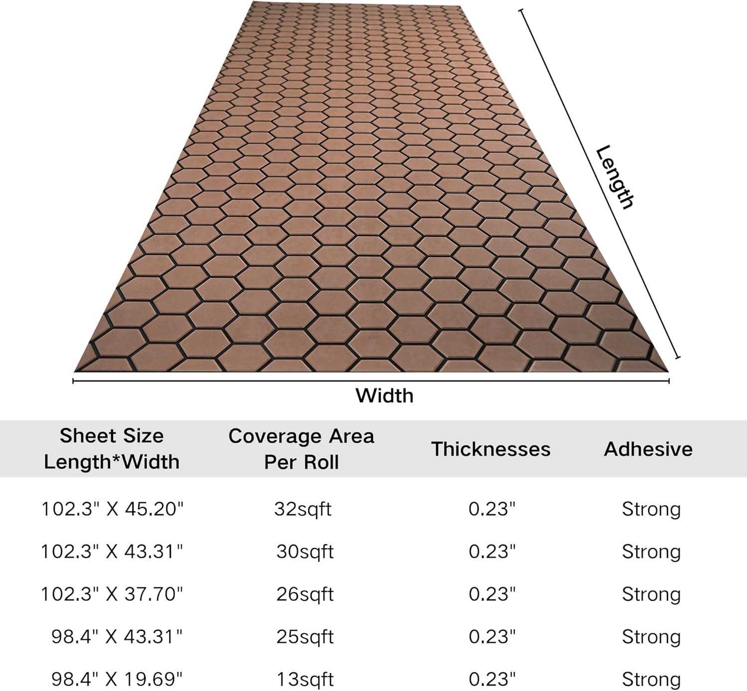 102.3"X43.31" /37.7" New Hexagon EVA Self-Adhesive Boat Flooring and Decorati...