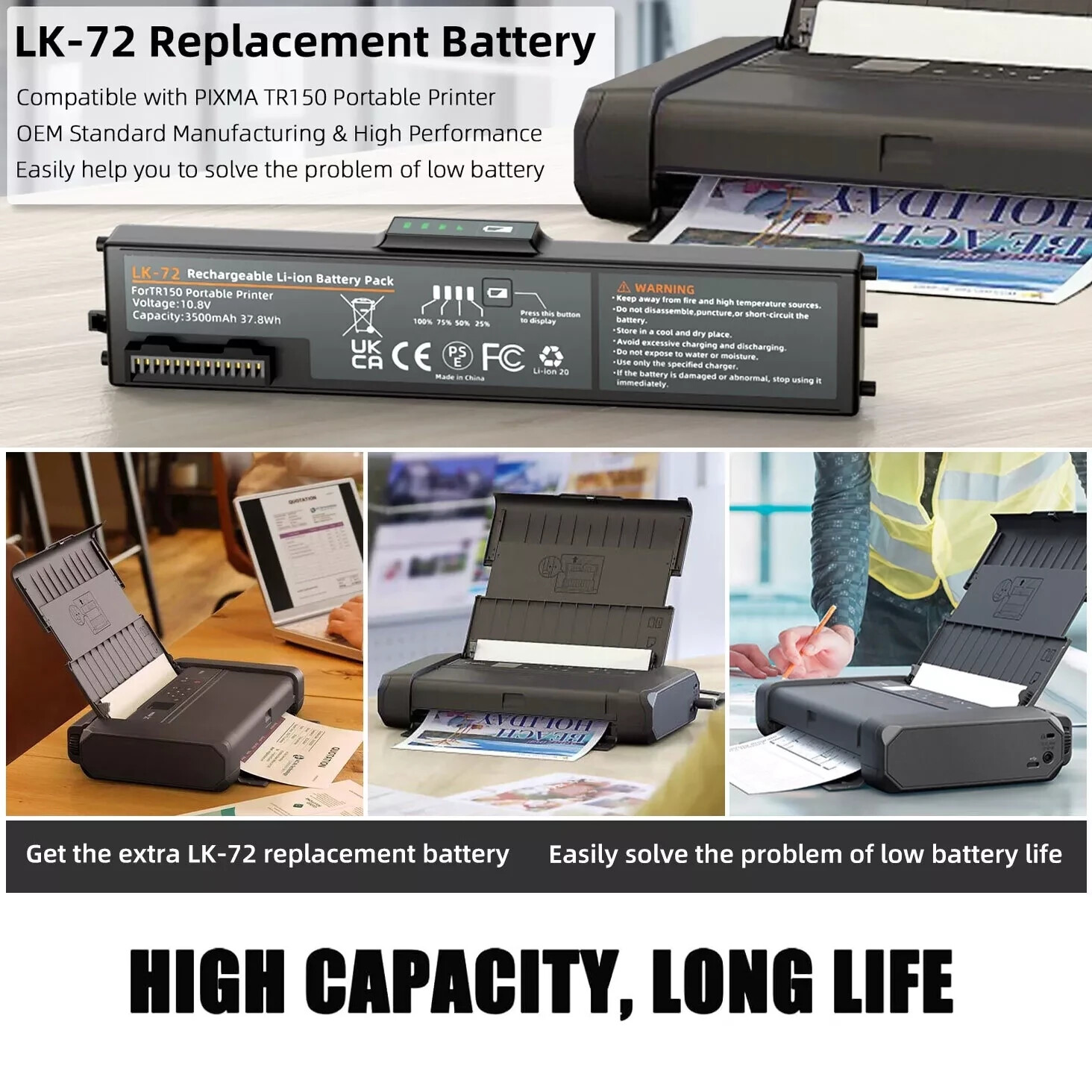 LK-72 Internal Battery for Canon PIXMA TR150 Mobile Printer 10.8V - Free Ship US