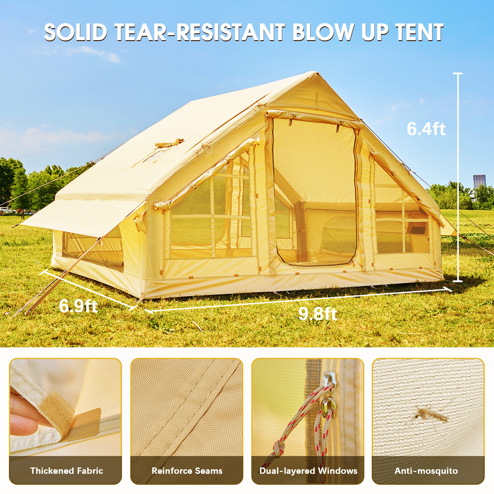 NAIZEA Inflatable Tents for Camping, Blow Up Tent & Hand Pump Stove Jack 6Person