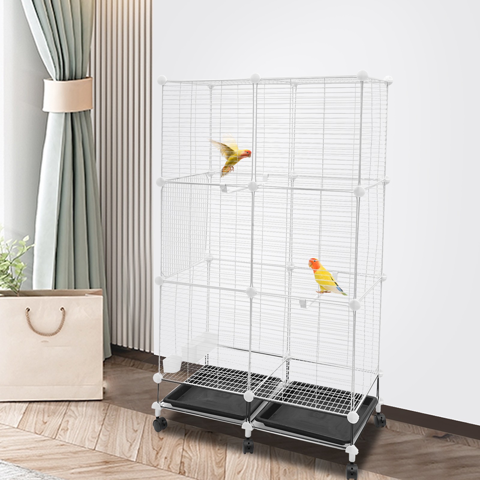 3-Tier Large Bird Cage 49.2in Rolling Metal Parakeet Cage for Canaries, Parrots