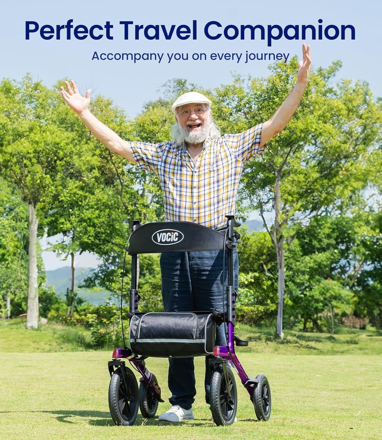 VOCIC Walker with Seat for Seniors,Z57 with 12"All Terrain Wheels-Used