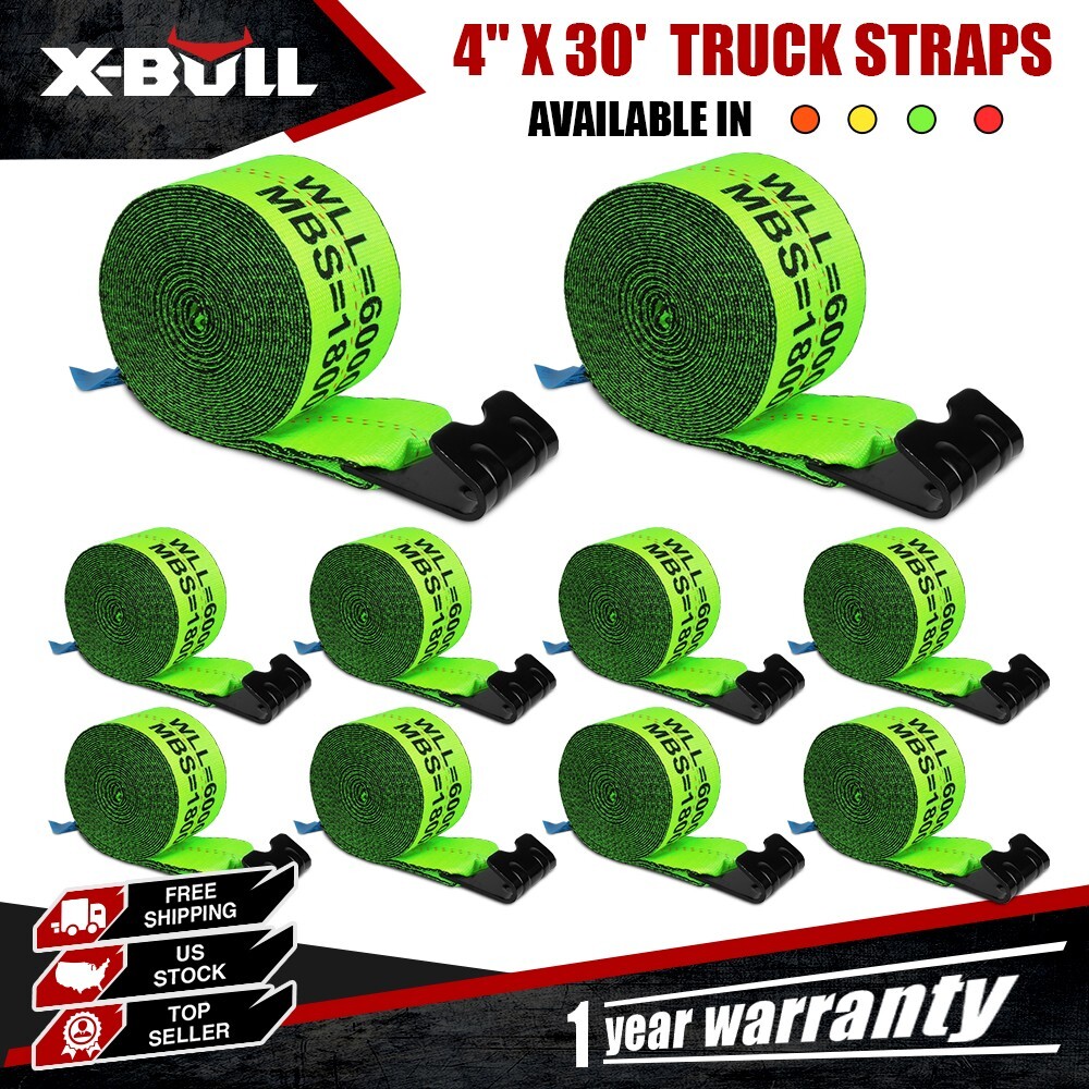 X-BULL 10 Pack 4" x 30'  Winch Truck Straps w/Flat Hook for Towing 18000 lbs