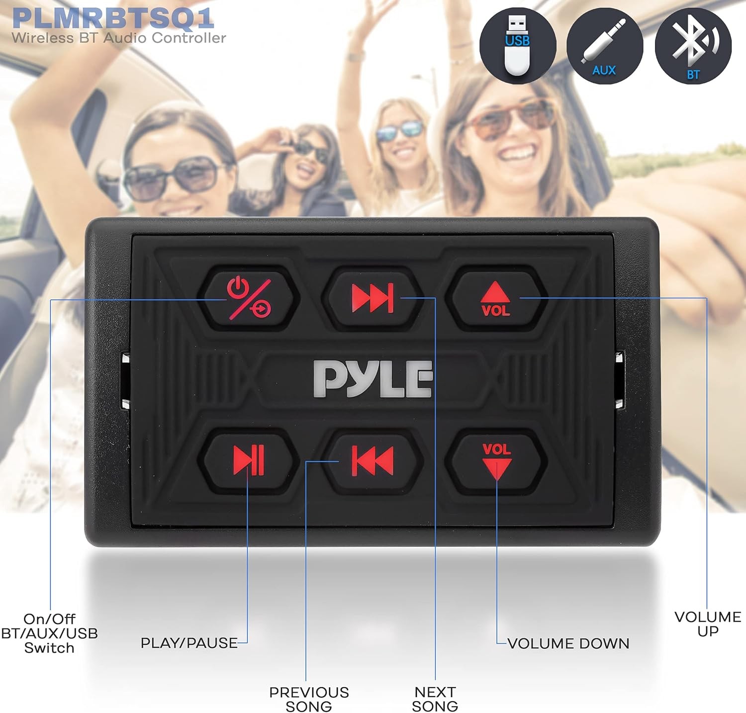 Pyle PLMRBTSQ1 Waterproof Bluetooth Marine Car Radio Receiver Black (Open Box)
