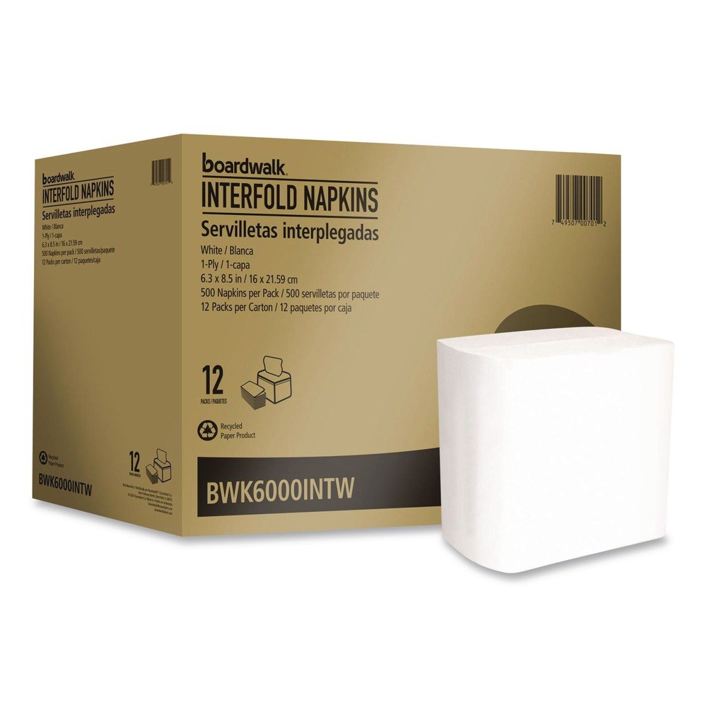 Boardwalk 6000INTW 6.3 in. x 8.5 in. 1-Ply Interfold Napkins - White (12/CT) New