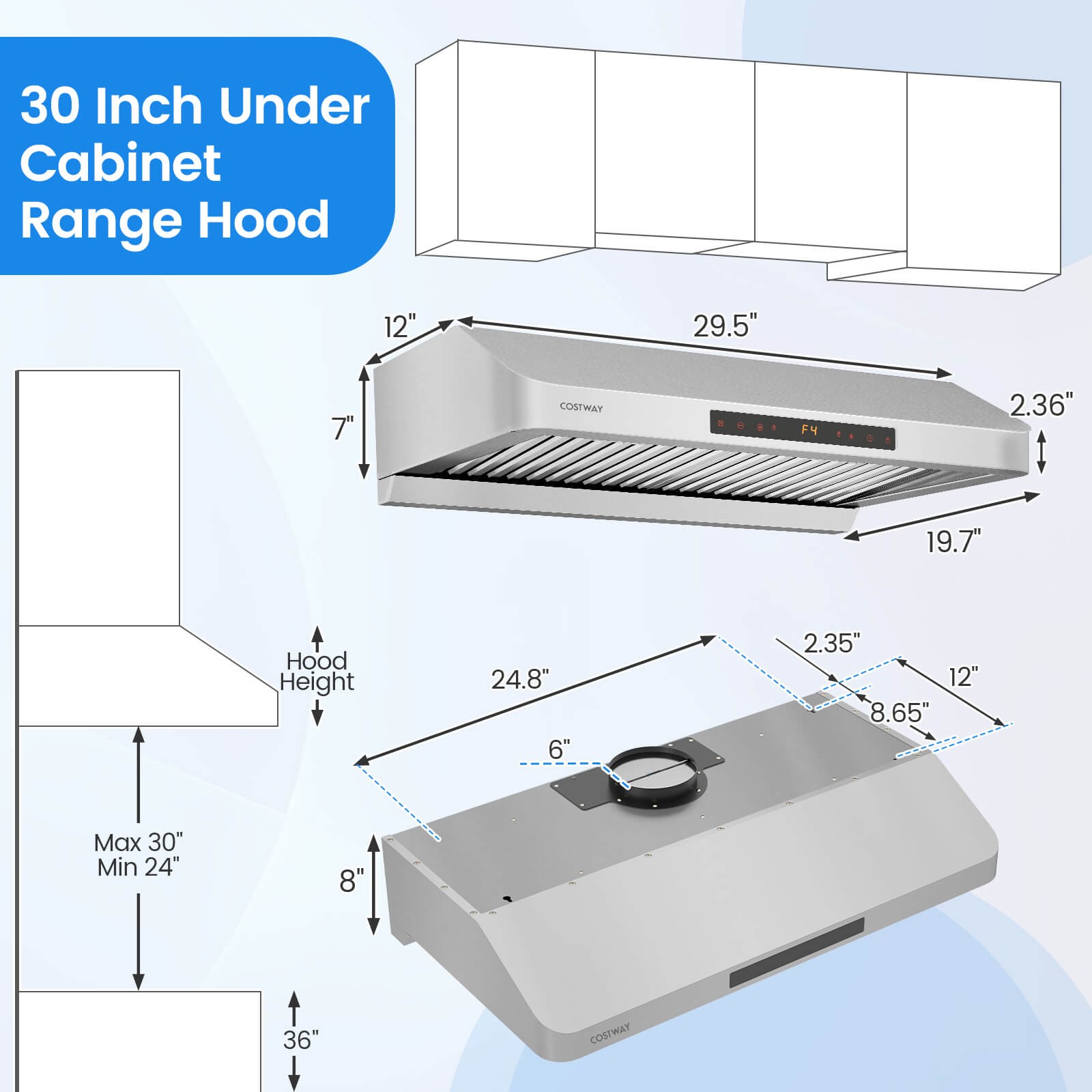 30 Inch 900 CFM Under Cabinet Range Hood w/Oil Collector, 4 Fan Speeds,Timer