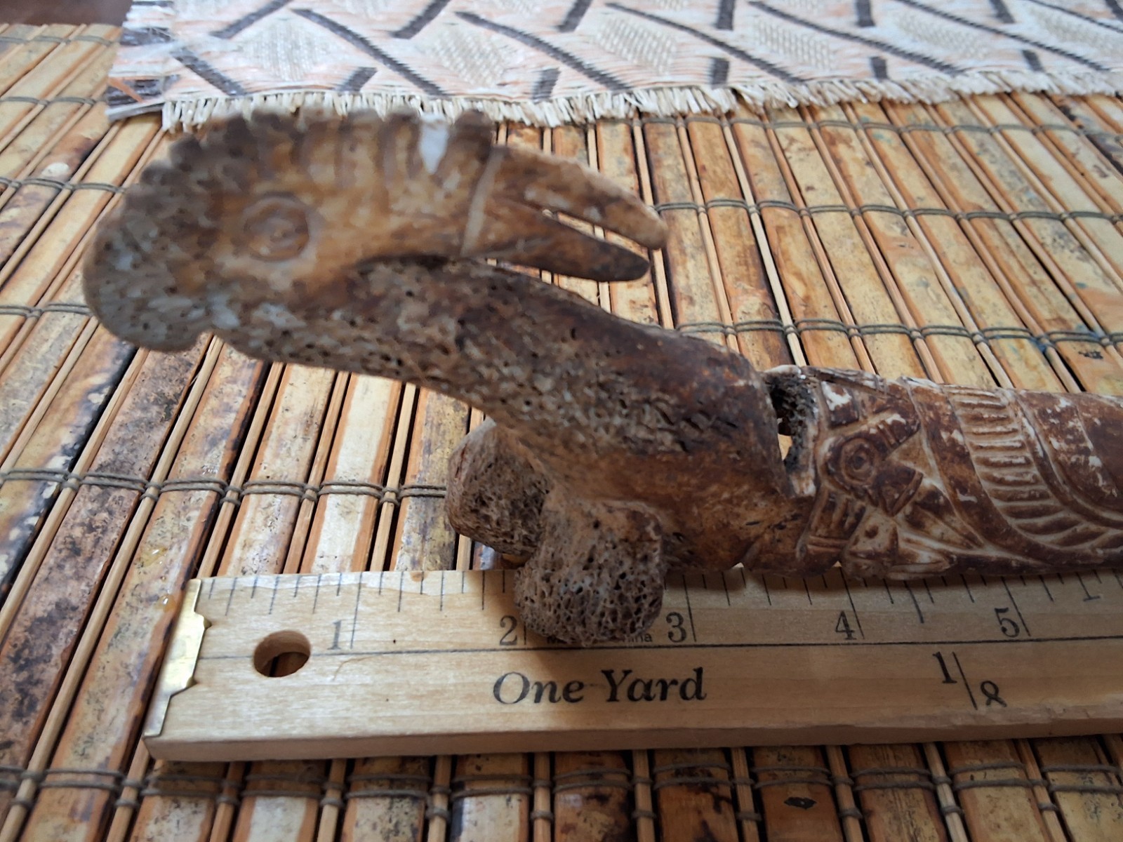 Papua New Guinea Rat Tooth Carved Dagger Bird Motif 17"