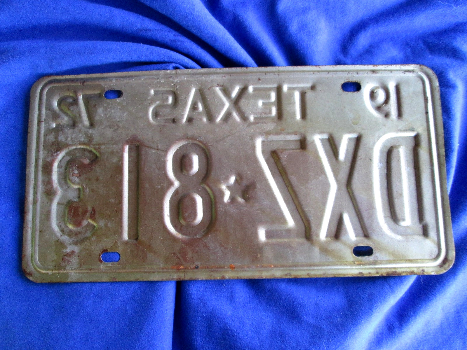 Vintage TEXAS 1972 License Plate Pretty Green on Yellow DXZ*813