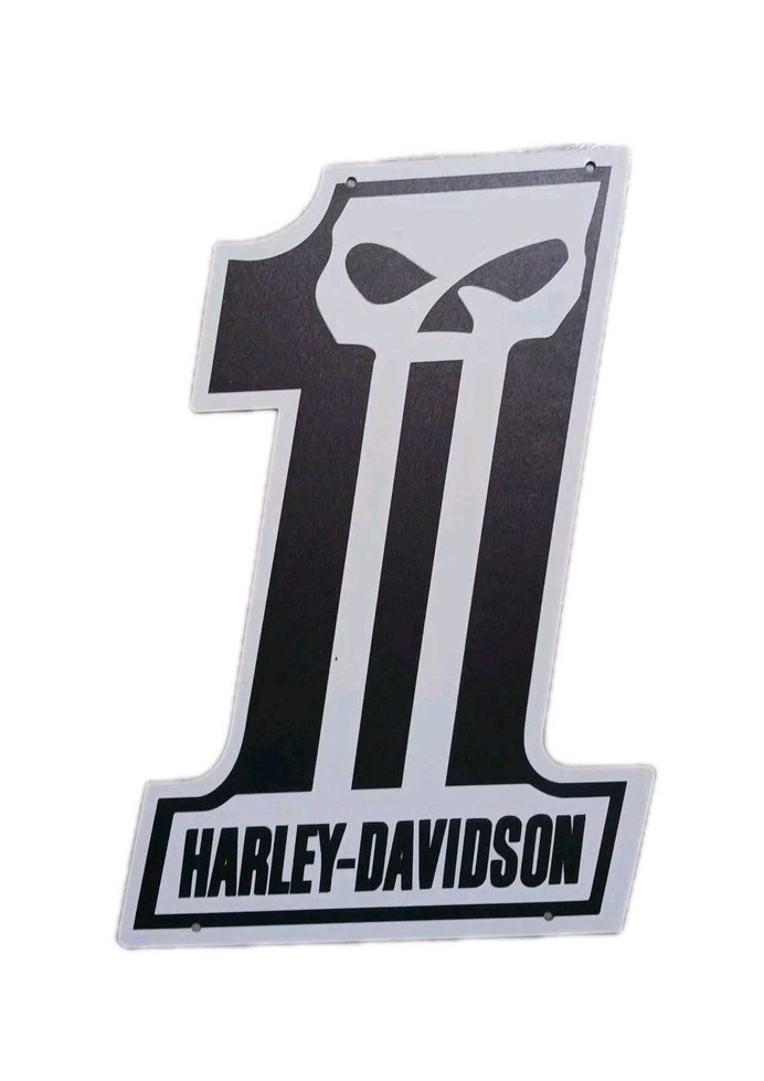 Harley Davidson #1  Dark Custom Logo Willie G Skull Aluminum Motorcycle Sign New