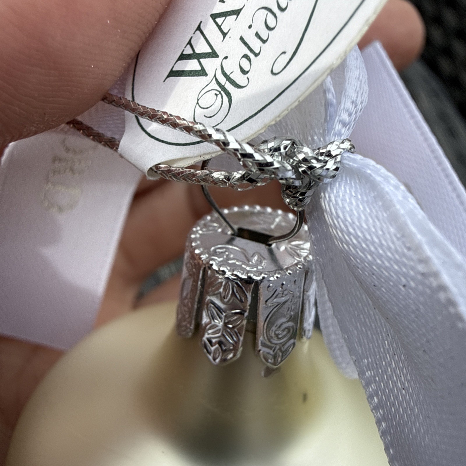 Waterford Heirlooms Lismore Bell Blown Glass Ornament Silver Glitter Christmas