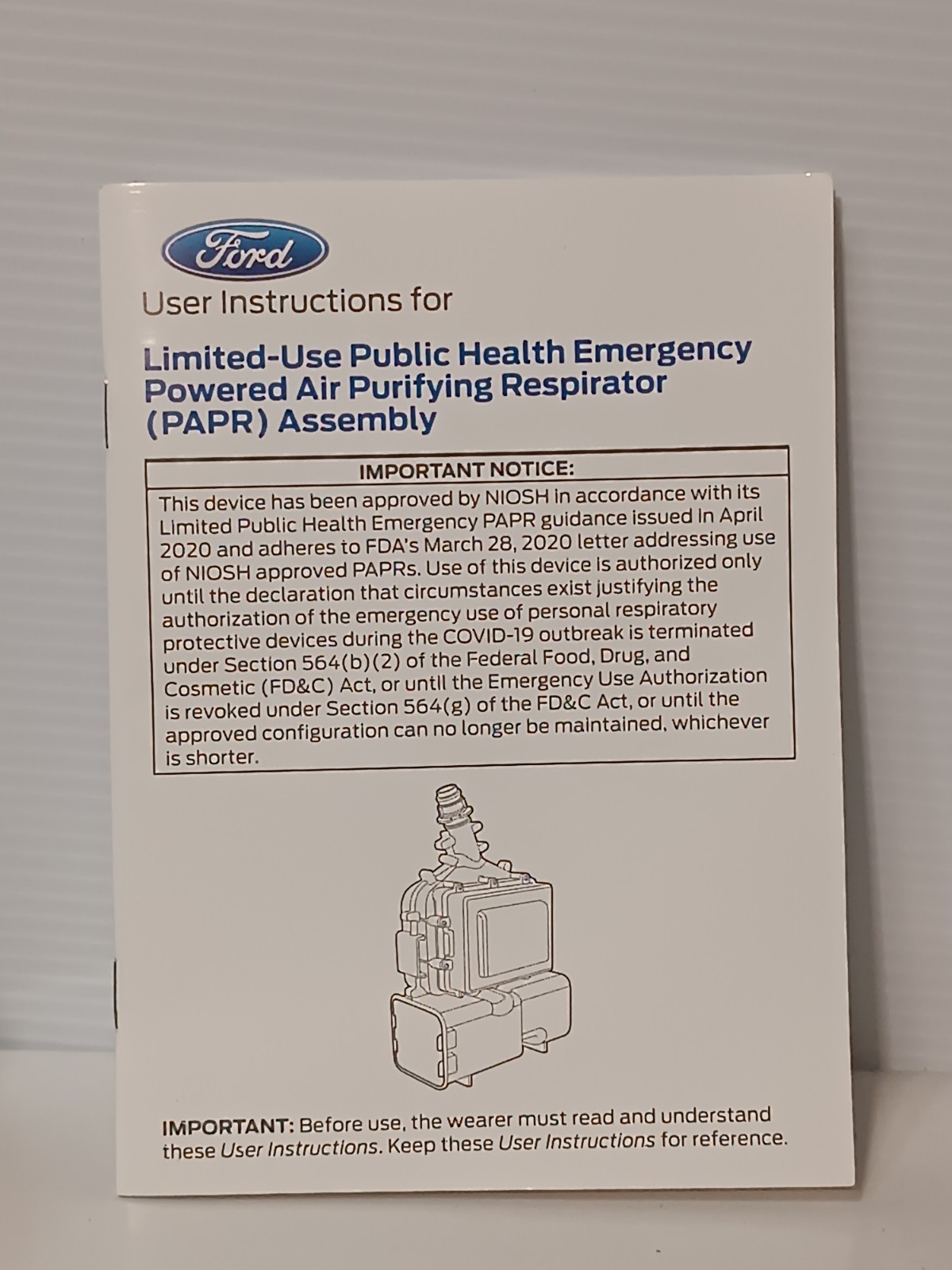 Ford Motor Co. USA1-PAPR-KIT PAPR, Battery, Battery Charger, Hood, NIOSH Filter