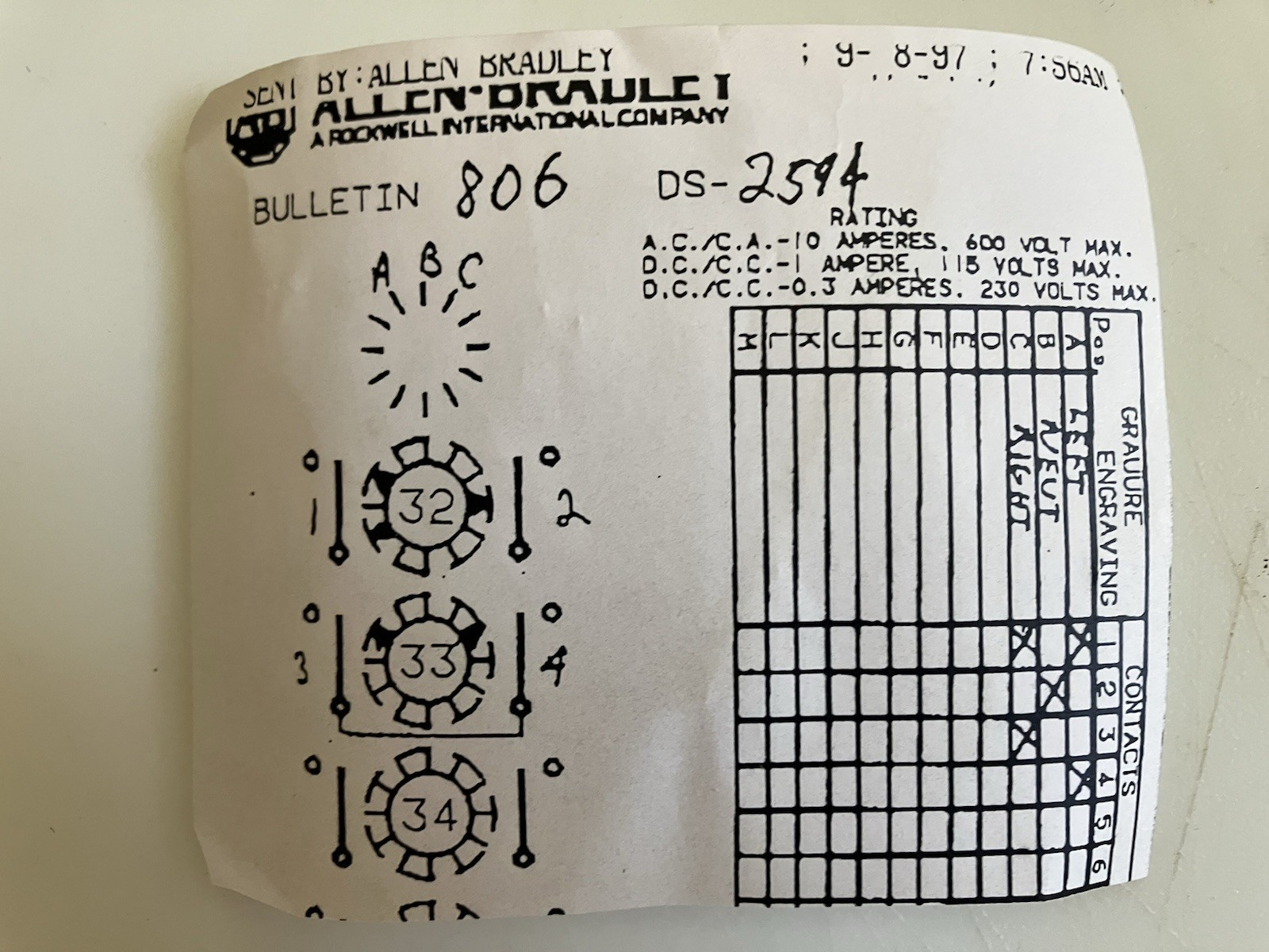 806-DS-2594 Allen Bradley Reversing Drum Switch (New in open box)