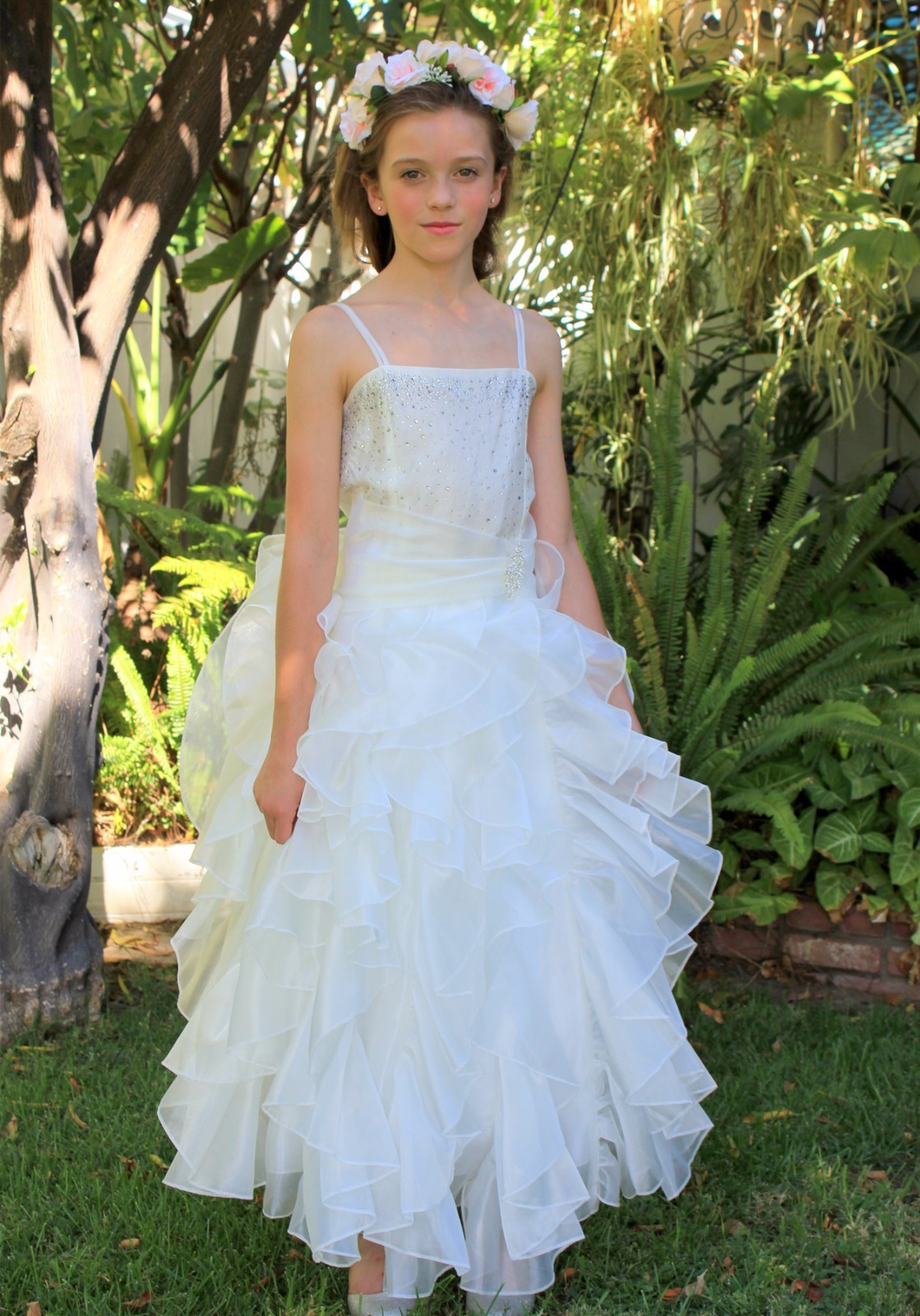 Organza Pleated Ruffled Flower girl dress Junior Bridesmaid Christmas Pageant