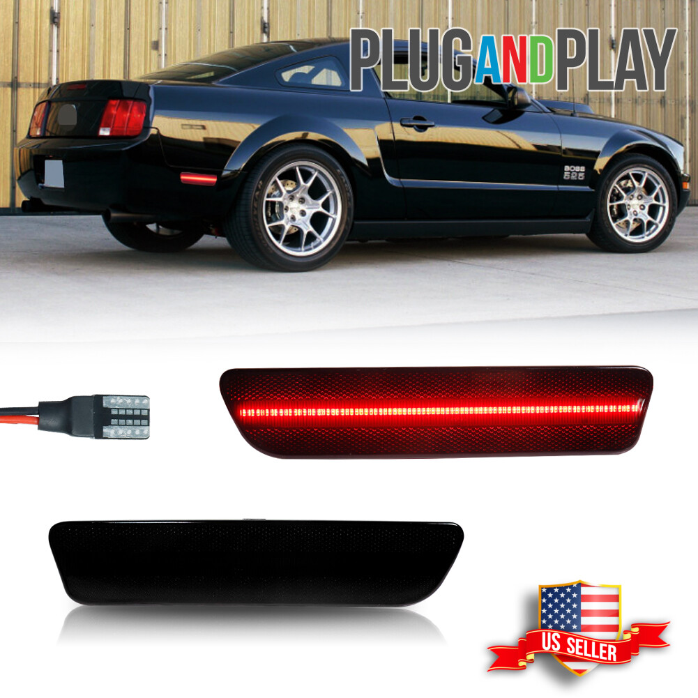 Smoked Rear Bumper Reflector Side Markers Red LED Light For 2005-09 Ford Mustang