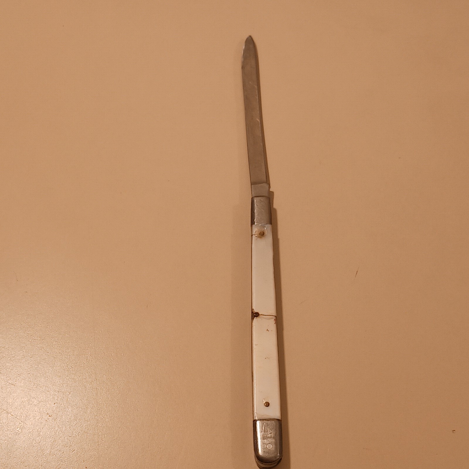 Sabre Stainless Steel Japan 677 Folding Fruit Melon Knife White Celluloid Handle