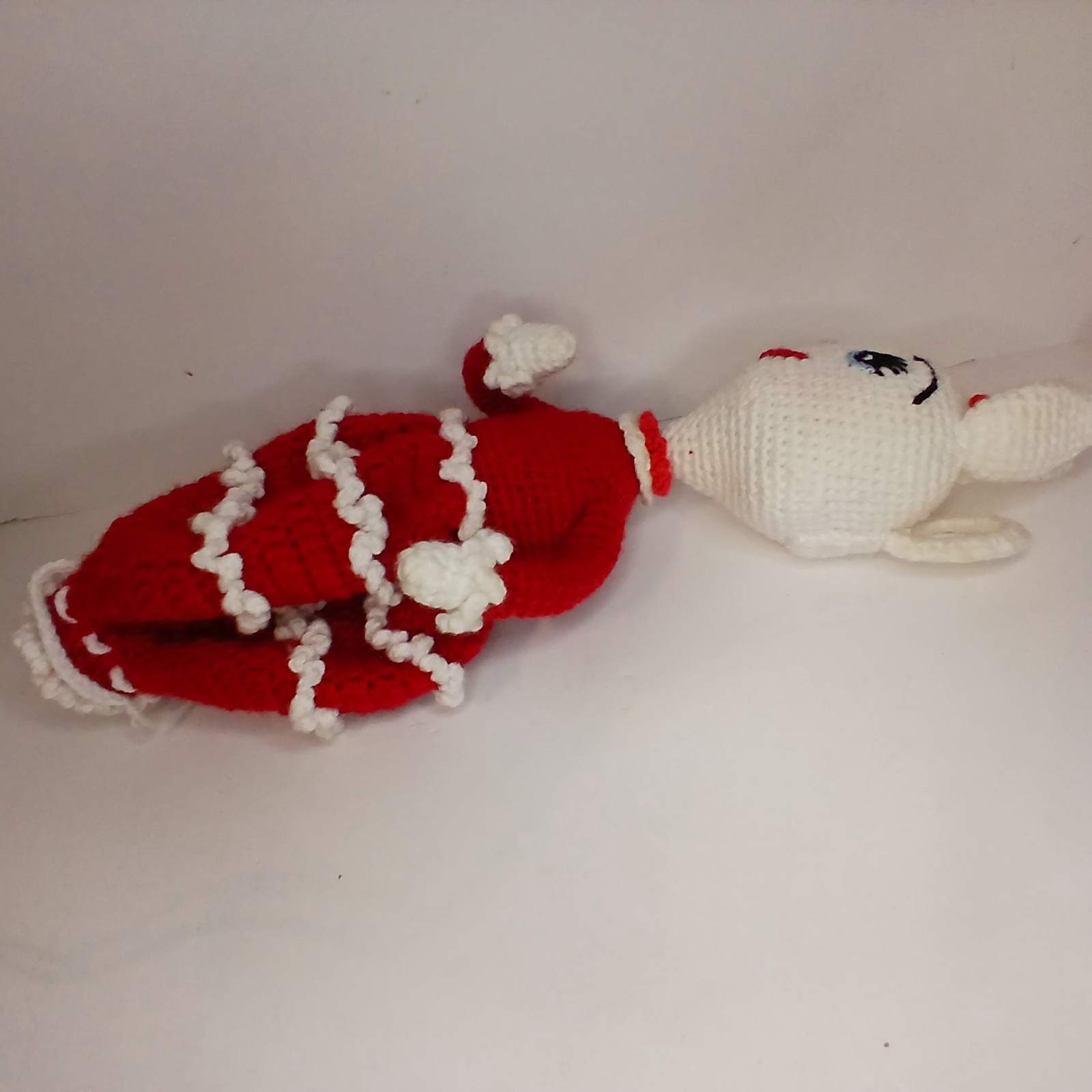 Handmade Crochet Bunny Doll Toilet Paper Roll Cover Red White Amigurumi Vintage