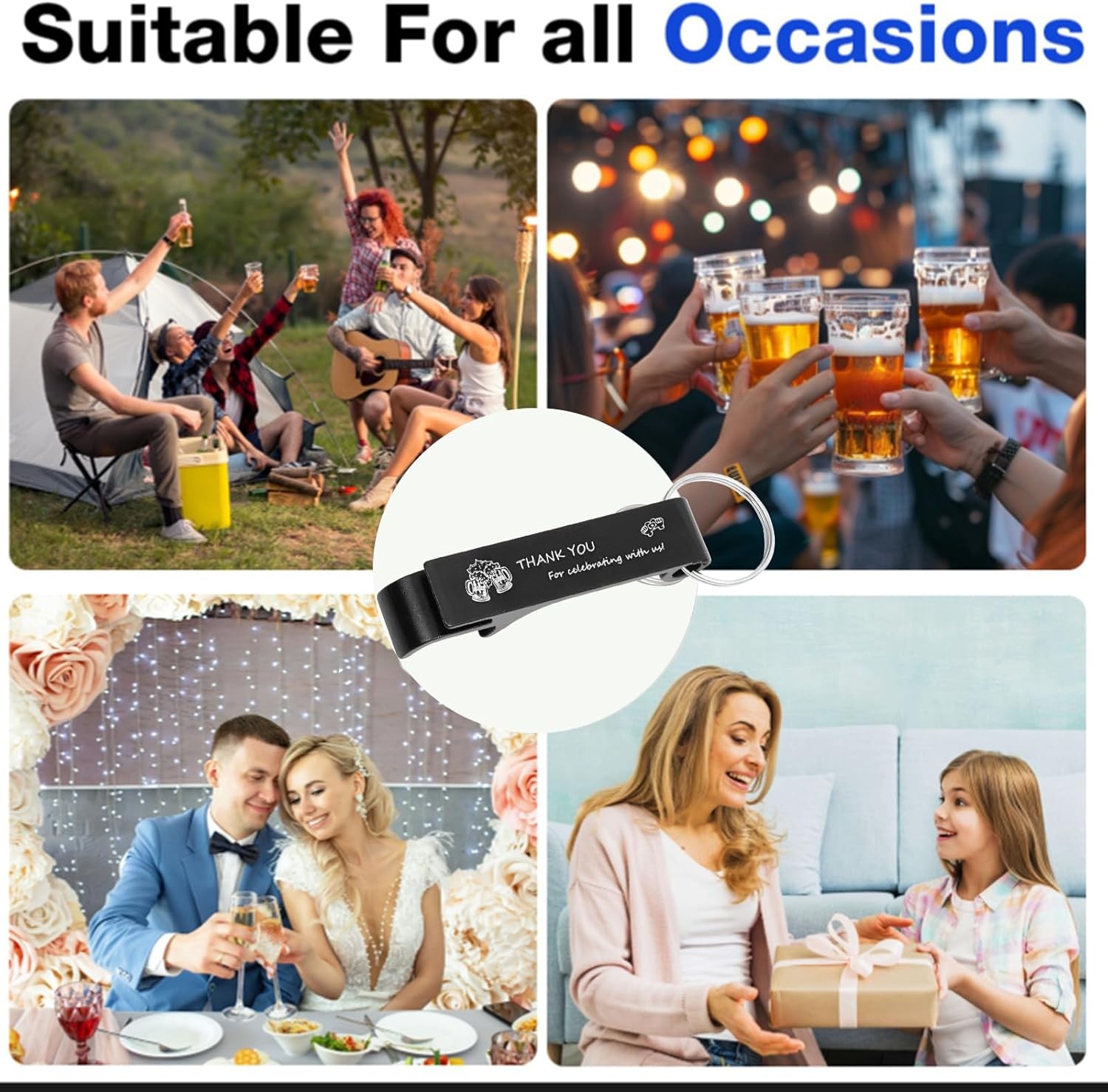 50 Pcs Bottle Opener Keychain Bulk Thank You For Celebrating With Us for Guests