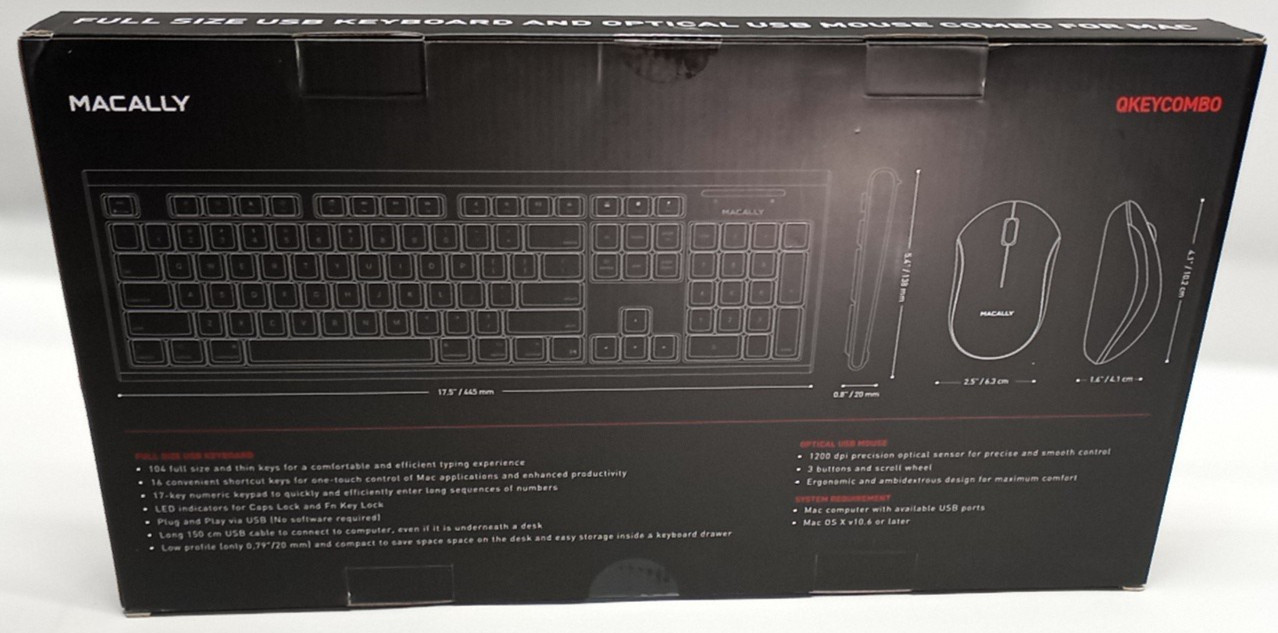 NEW SEALED Macally Full Size USB Keyboard & Mouse Combo for Mac N1901 C0