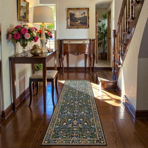 Washable Floral Hallway Runner Rug 2x6 Non Slip, Boho Floral Birds Kitchen