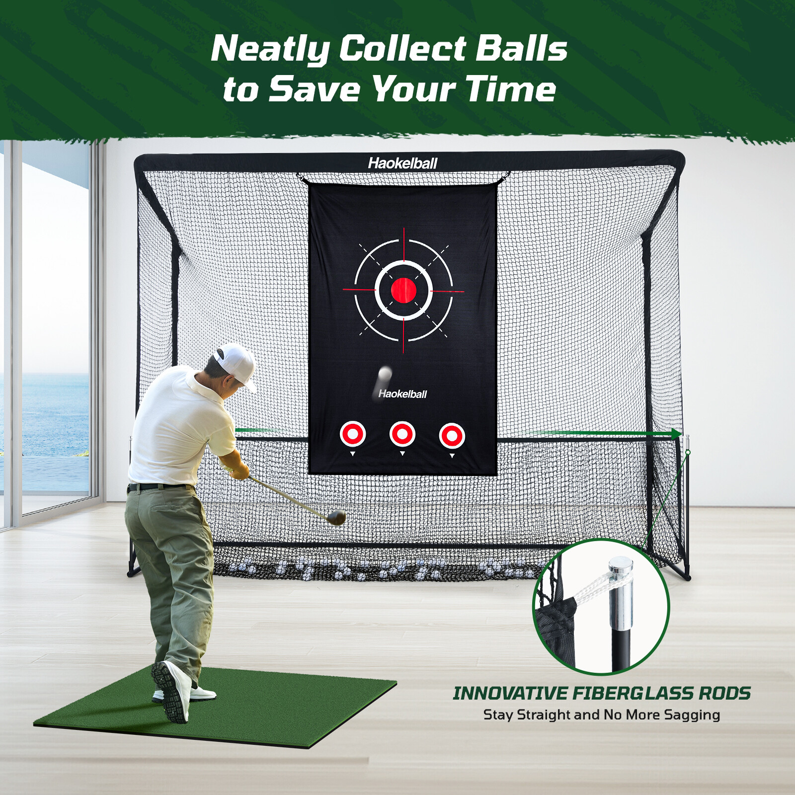 10x7.5' Heavy Duty Golf Hitting Practice Net with Ball Collection & Target Cloth