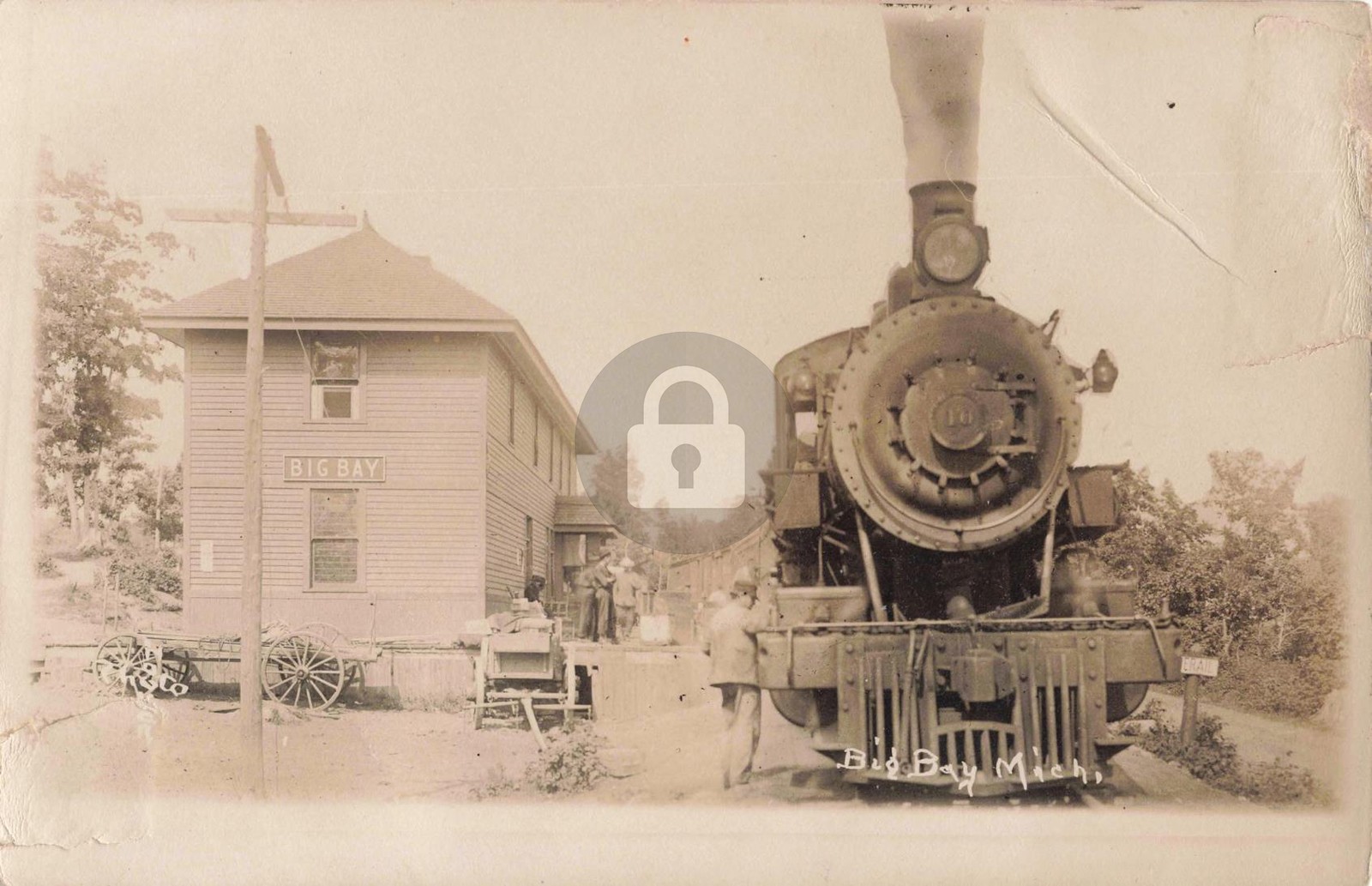 Railroad Train at Station, Big Bay MI Michigan RPPC Photo Postcard COPY