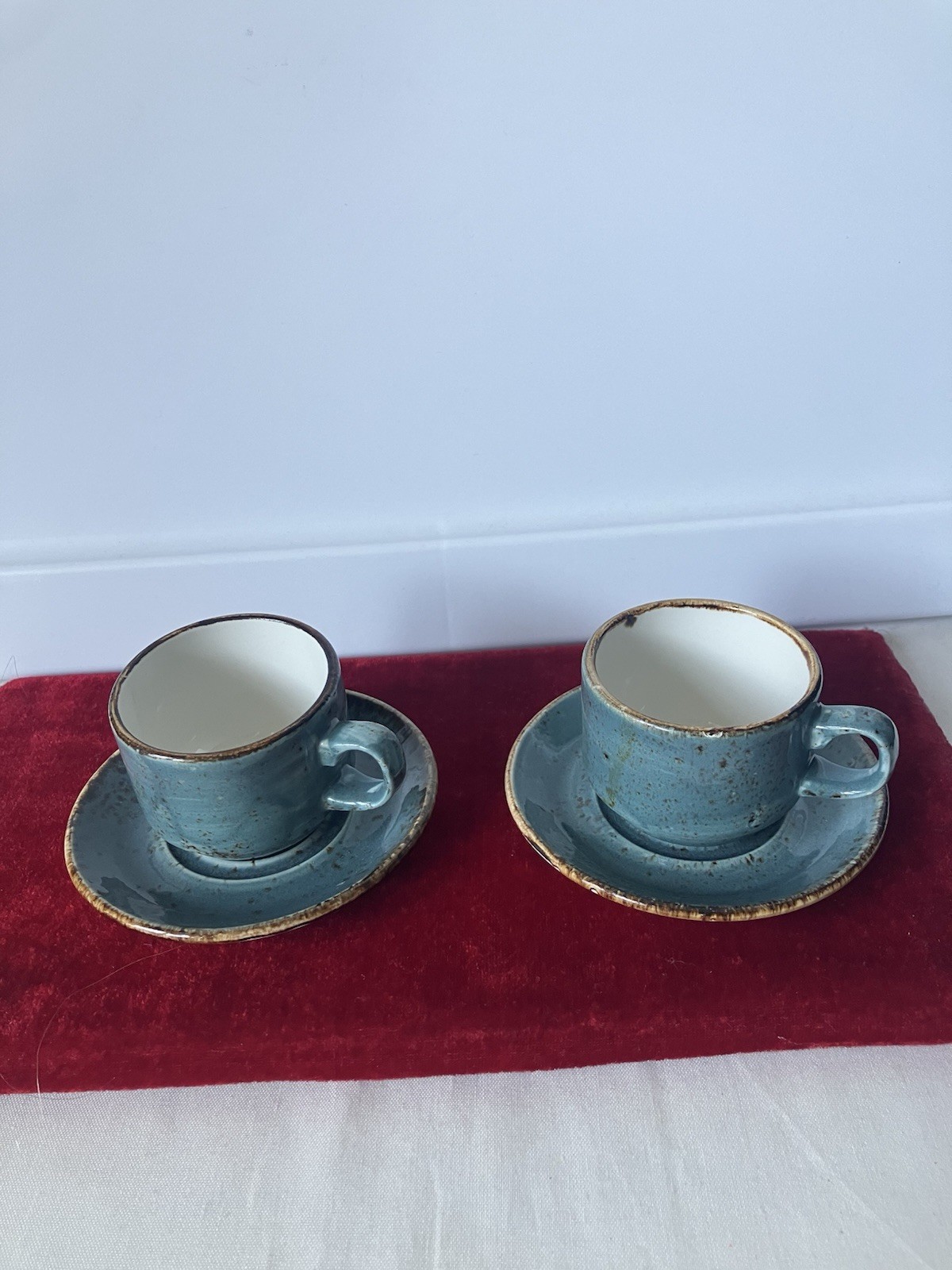 Steelite Lot 2 Espresso Sets Cup & Saucer Slimline Stacking Craft Blue 2023