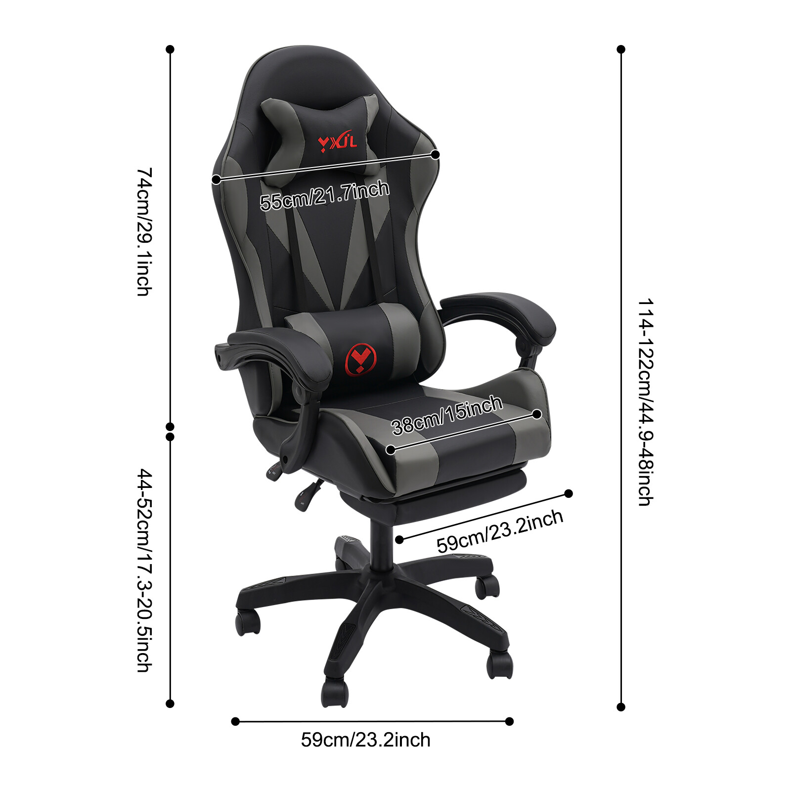 Gaming Chair Bluetooth Speaker Ergonomic Office Chair W/ Lumbar Pillow 5 Wheels
