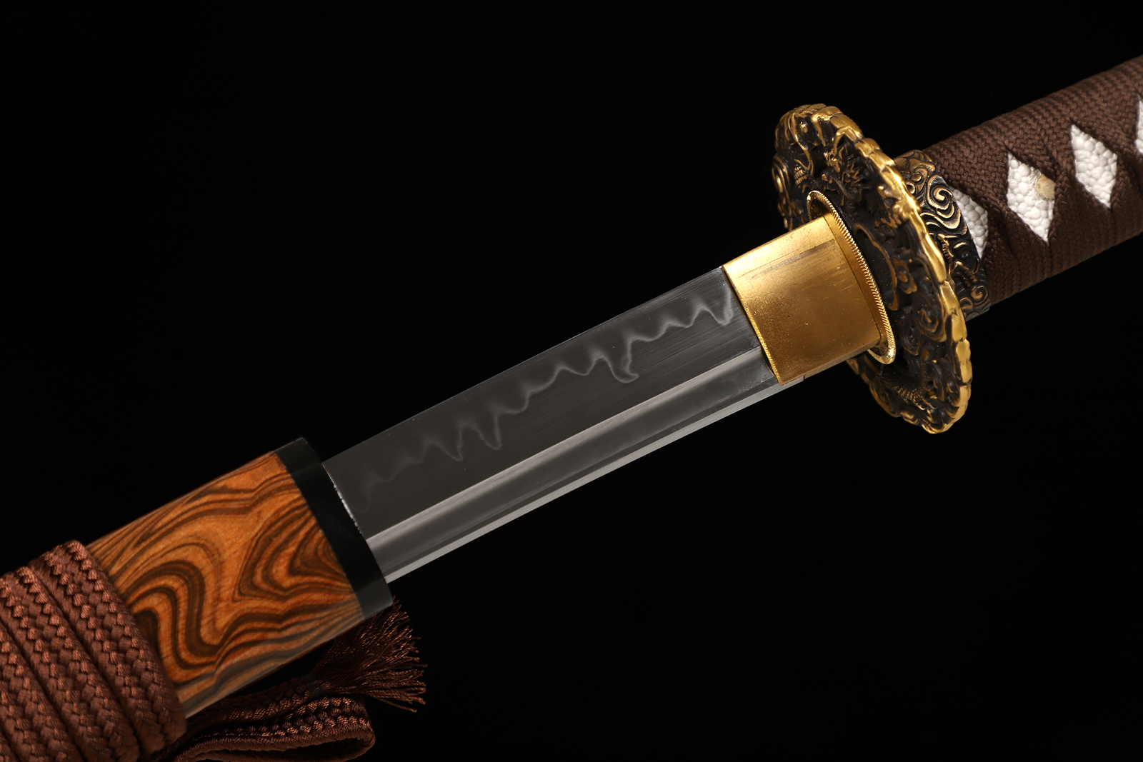 Katana Japanese Samurai Sword T10 Steel Clay Tempered Full Tang Sharp Brown Saya