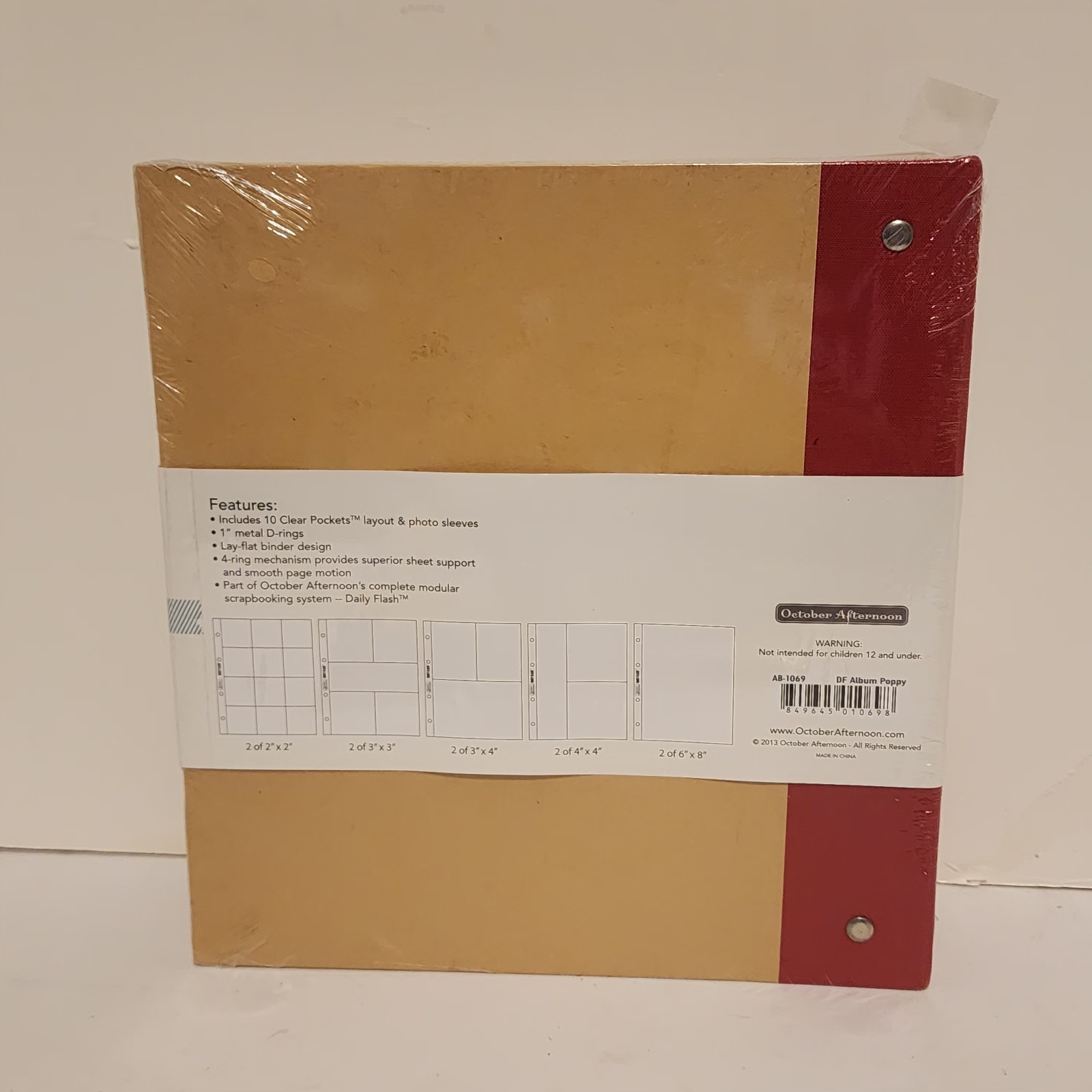 October Afternoon Daily Flash 6x8 D-ring Scrapbook Album Binder -Poppy