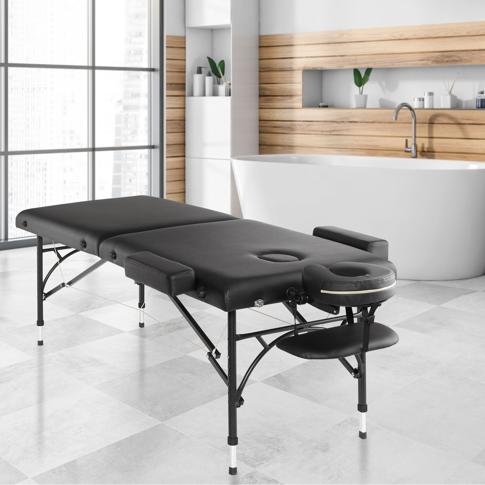 Portable Massage Table - Tilt Backrest Aluminum Legs with Carrying Case - Black