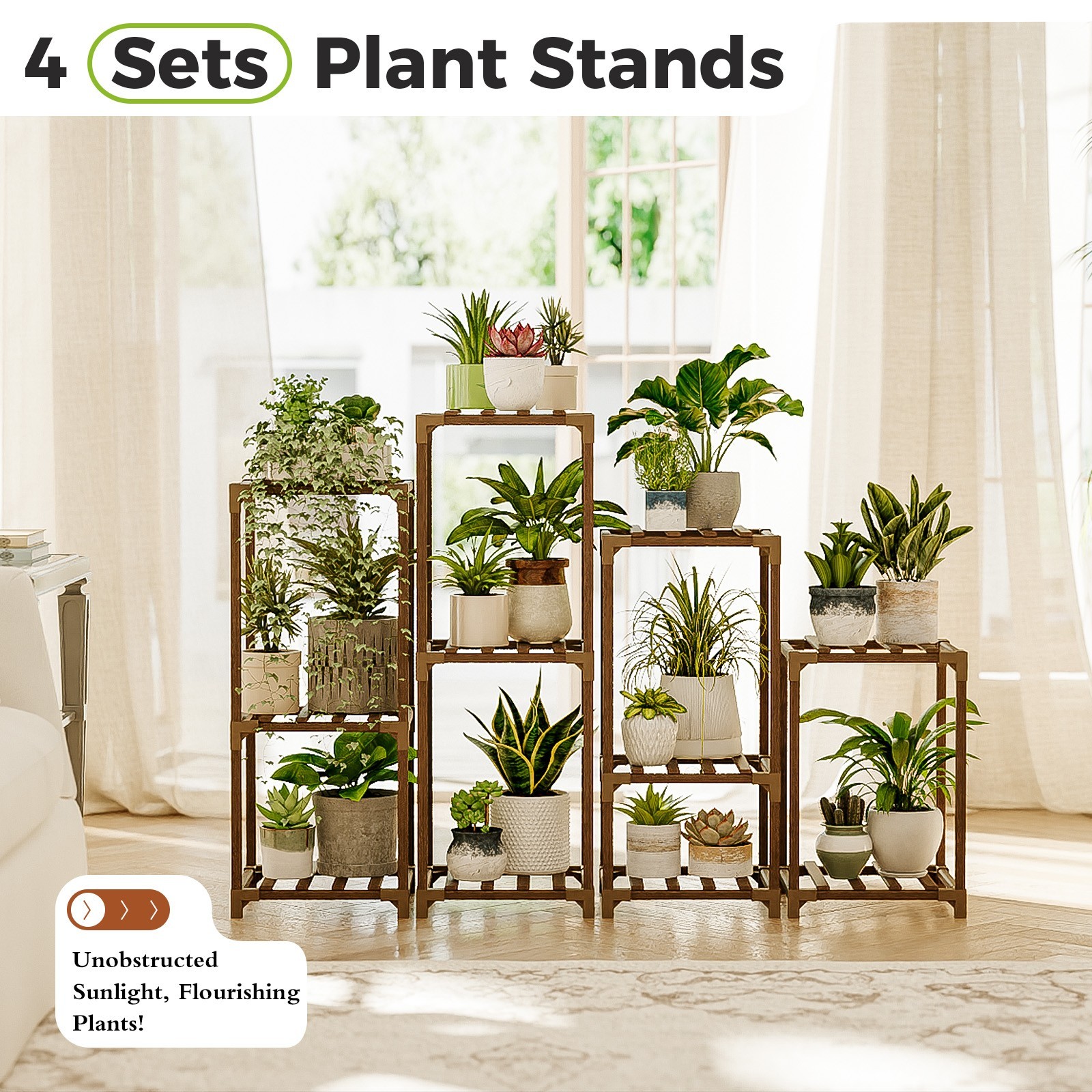 Bamworld Plant Stands Indoor 4 Sets Plant Shelves Outdoor Wooden Plant Holder