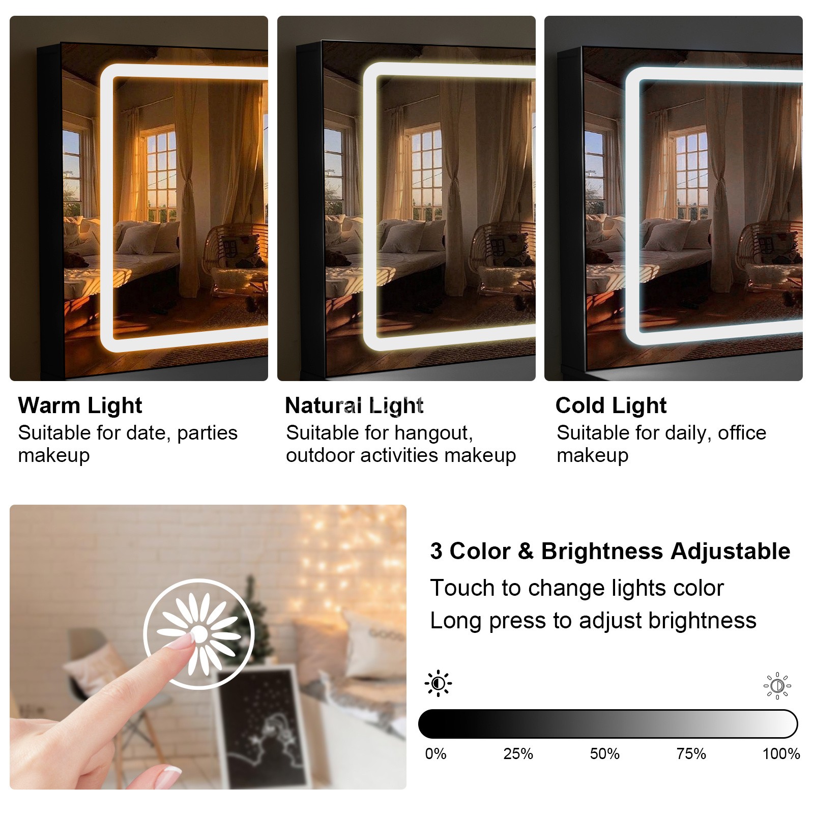 Black Vanity Makeup Desk with LED Lighted Mirror and 7 Drawers Dressing Table