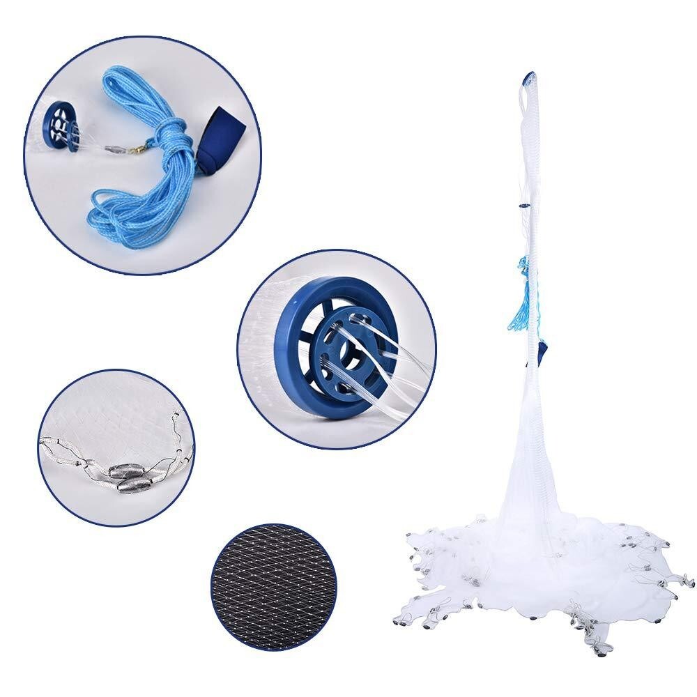 Heavy Duty Fishing Cast Net Bait Easy Throw Hand Cast Strong Tire Trap Line Mesh