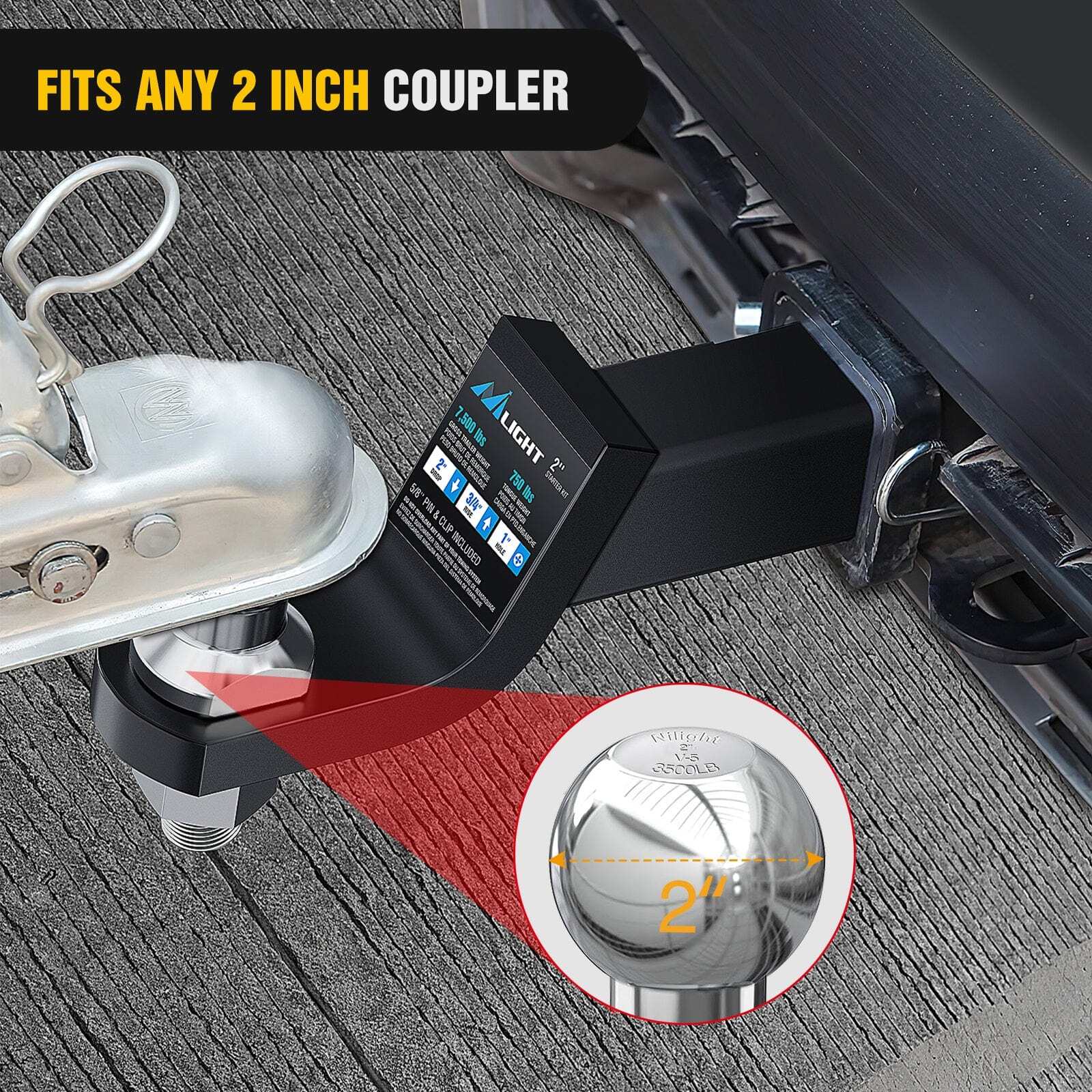 Nilight 2 Inch Diameter Chrome Trailer Hitch Ball, New