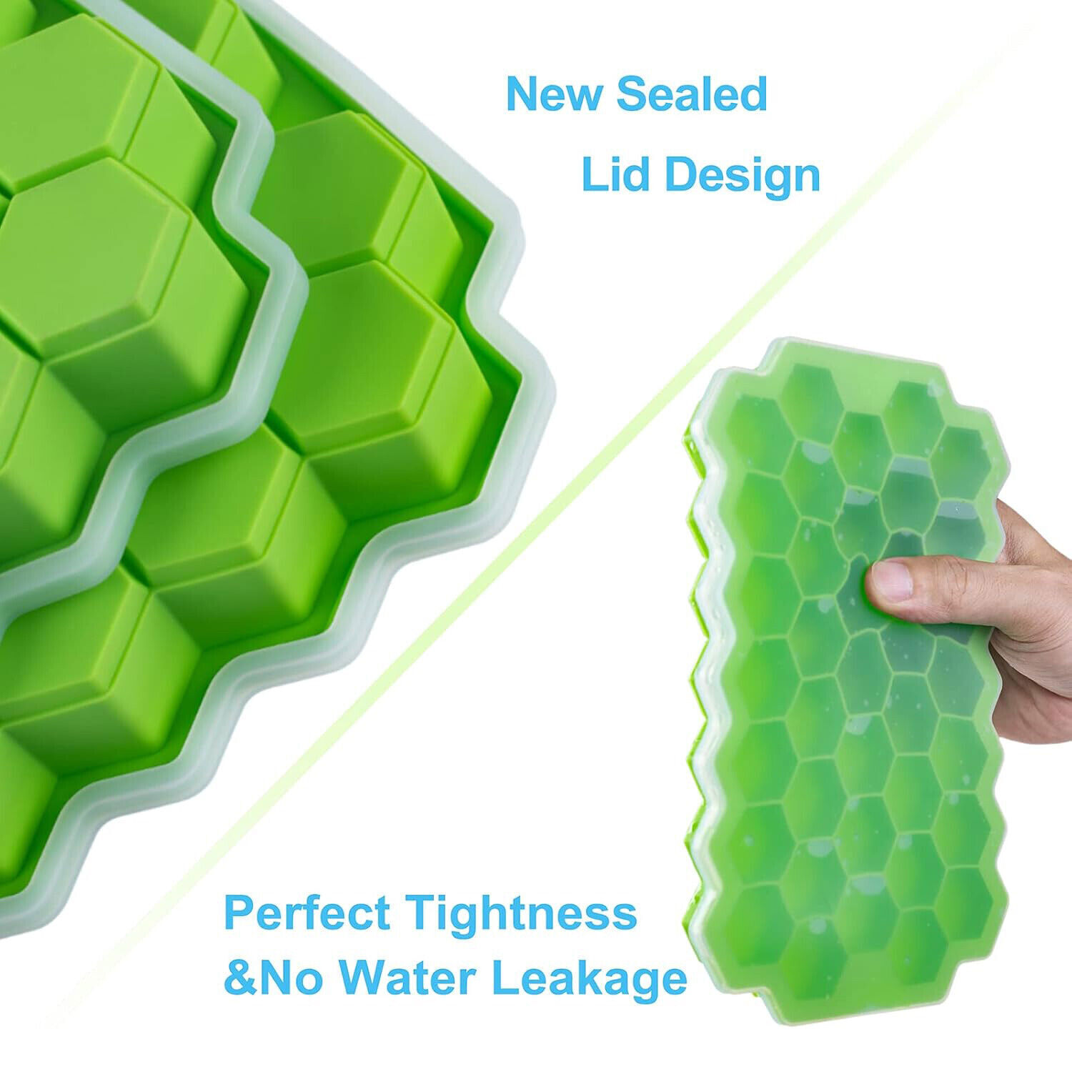 2x Silicone Ice Cube Trays Honeycomb 74-Ice Cube Molds with Lid Reusable Storage