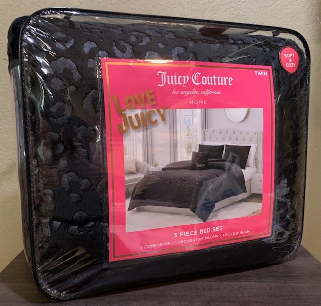 Juicy Couture Black Leopard Embossed Plush 3pc TWIN Comforter Set Soft & Cozy