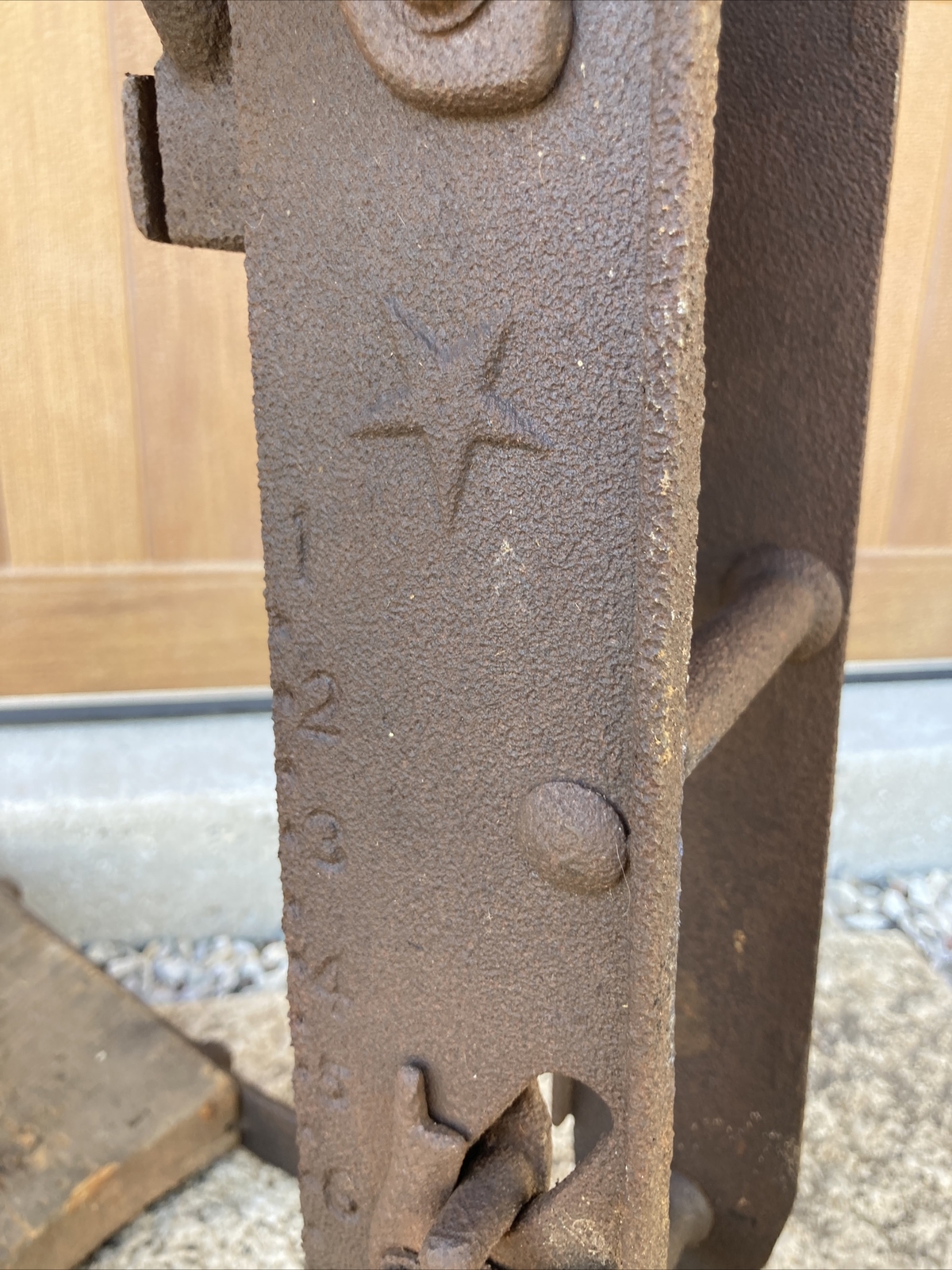 Antique Buckeye Boss Barn Beam Auger Drill Wood Cast Iron Anderson Indiana