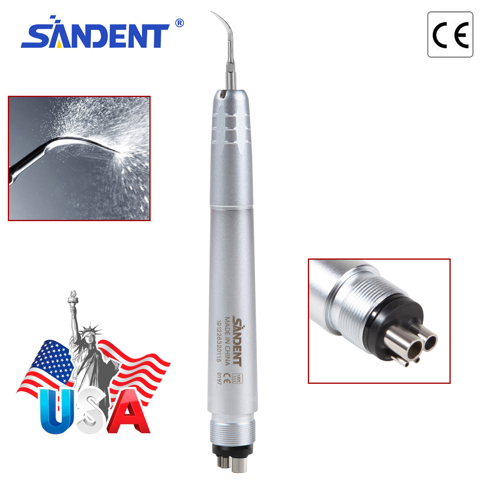 USA Dental Ultrasonic Air Perio Scaler Handpiece Hygienist 2 & 4-Holes 3 Tips CE