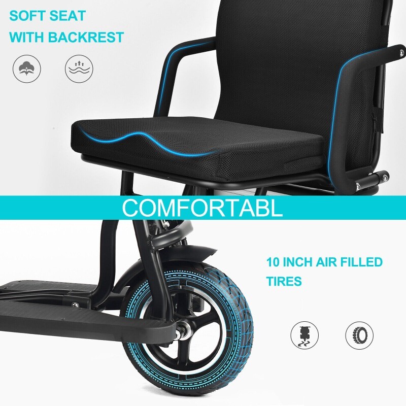 Dual Motor 700W 3-Wheels Folding Senior Electric Mobility Scooter 48V/10Ah 300lb