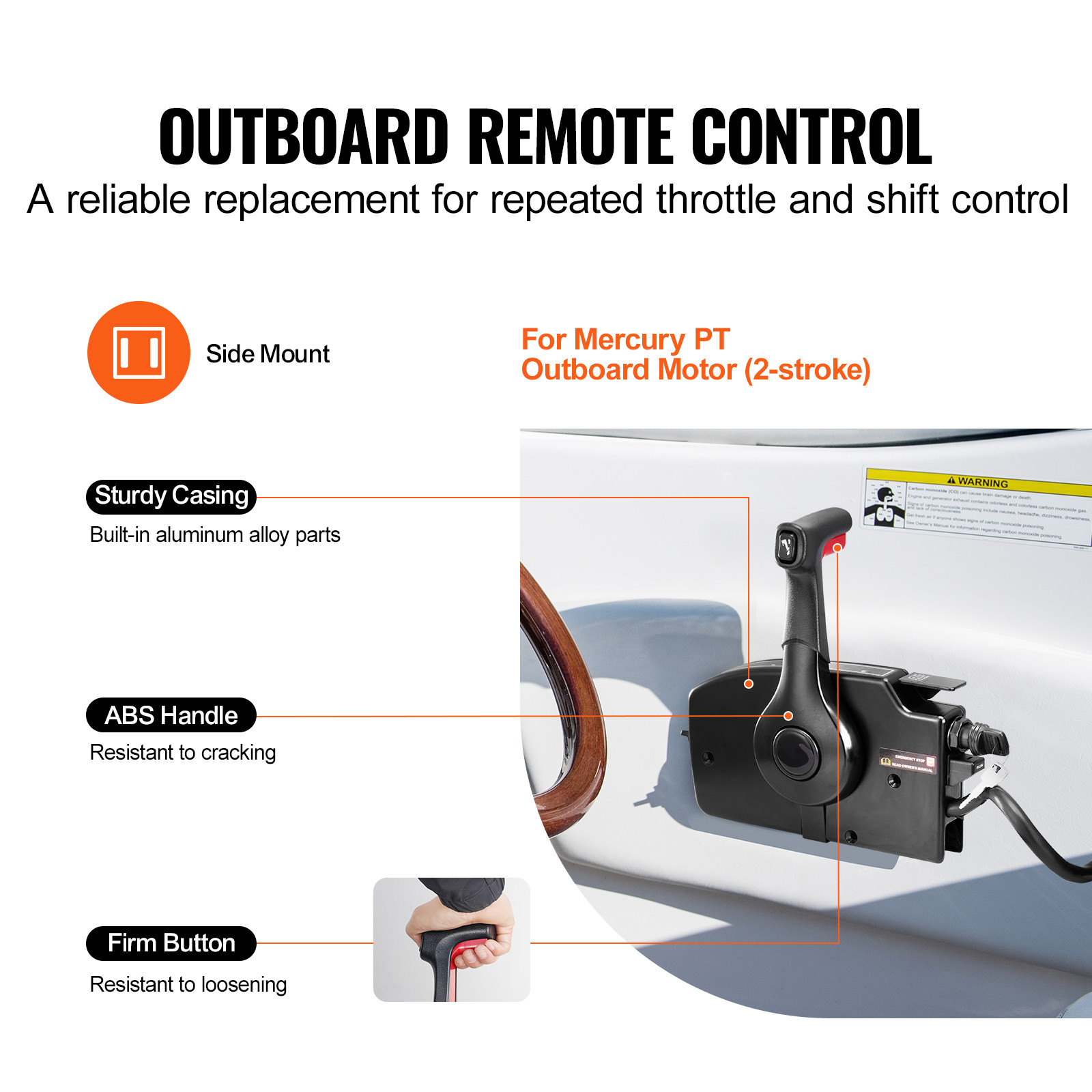 Outboard Throttle Remote Control Box Side-Mounted for Mercury PT 2-Stroke