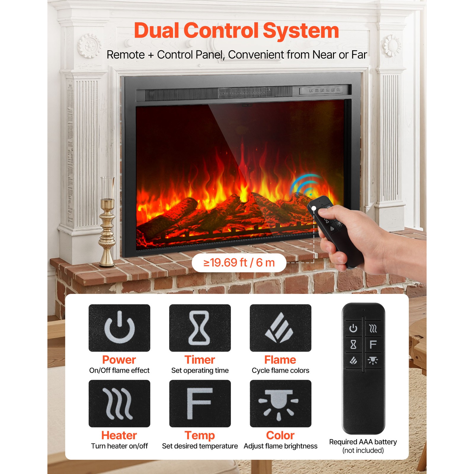 Uimoso 40in Electric Fireplace Insert with Wall Mount & Adjustable Heater