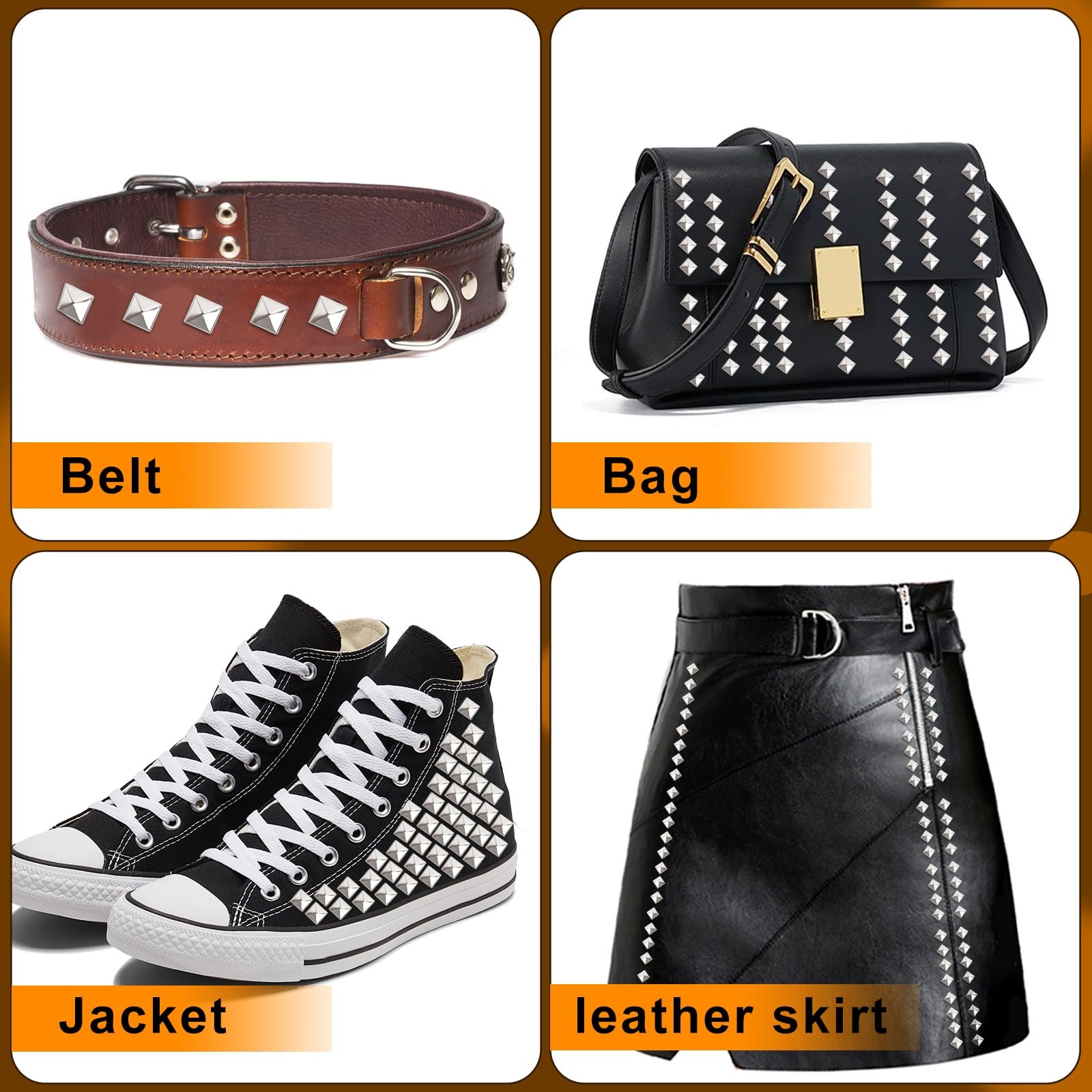 1000 Pcs 10mm Silver Studs for Clothing Four-jaw Square Punk Spikes Pyramid Stud