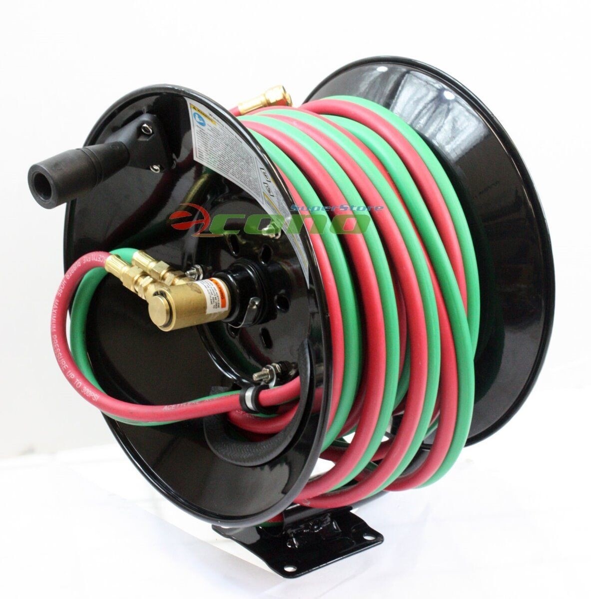 Manual 100ft Welding Hose Reel Mount w/Twin Oxy Acetylene 300psi 100' Weld Hoses