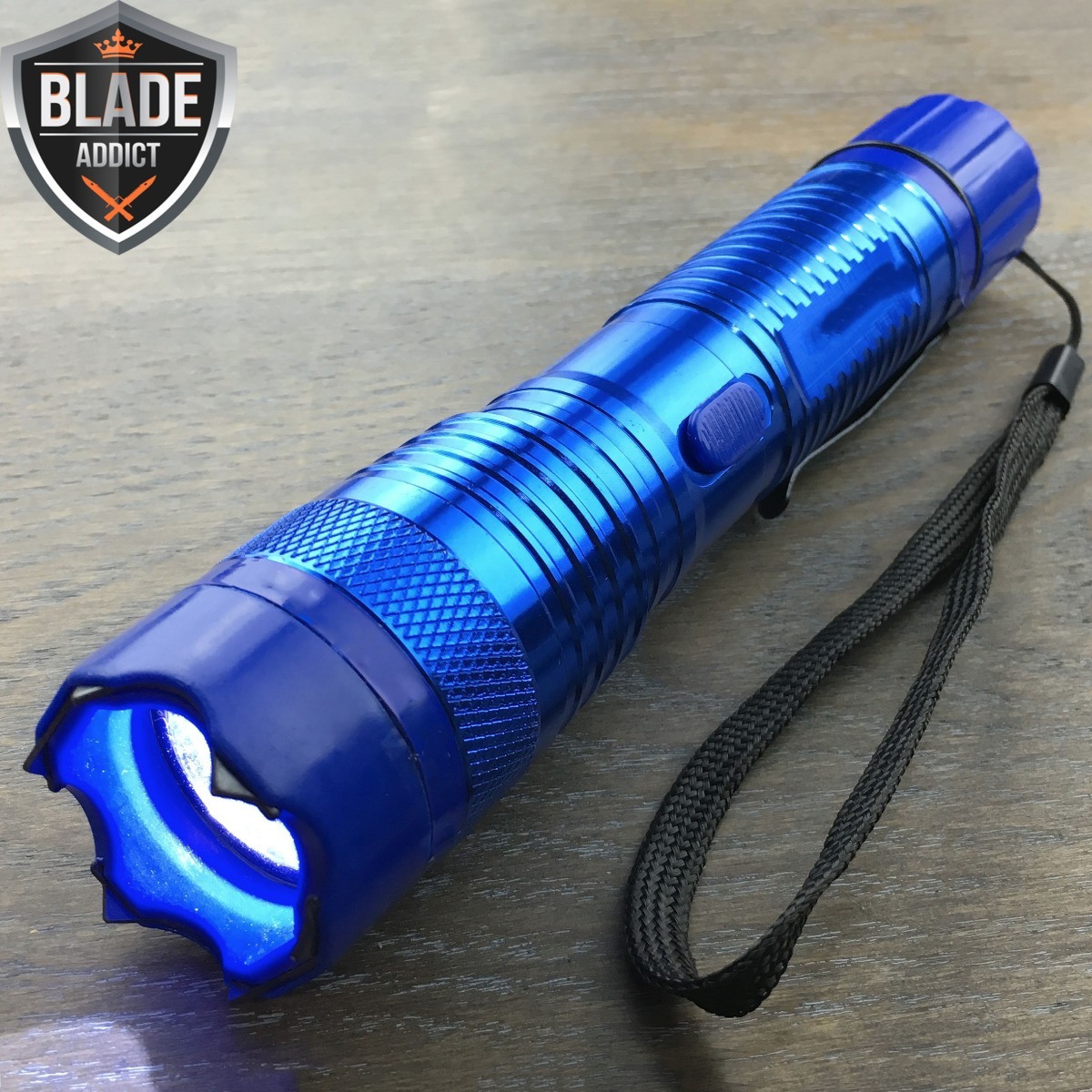 ALL Metal MILITARY 230MV LED Flashlight STUN GUN Blue  w/ Carrying Case