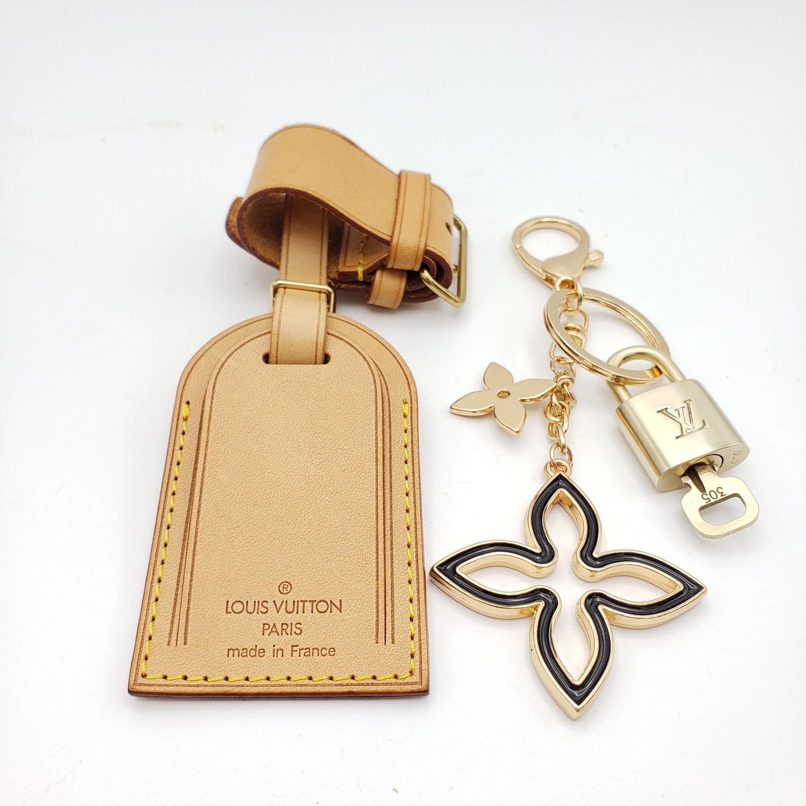 Authentic Louis Vuitton Luggage Nametag and Gold Padlock with Unbranded Keycharm