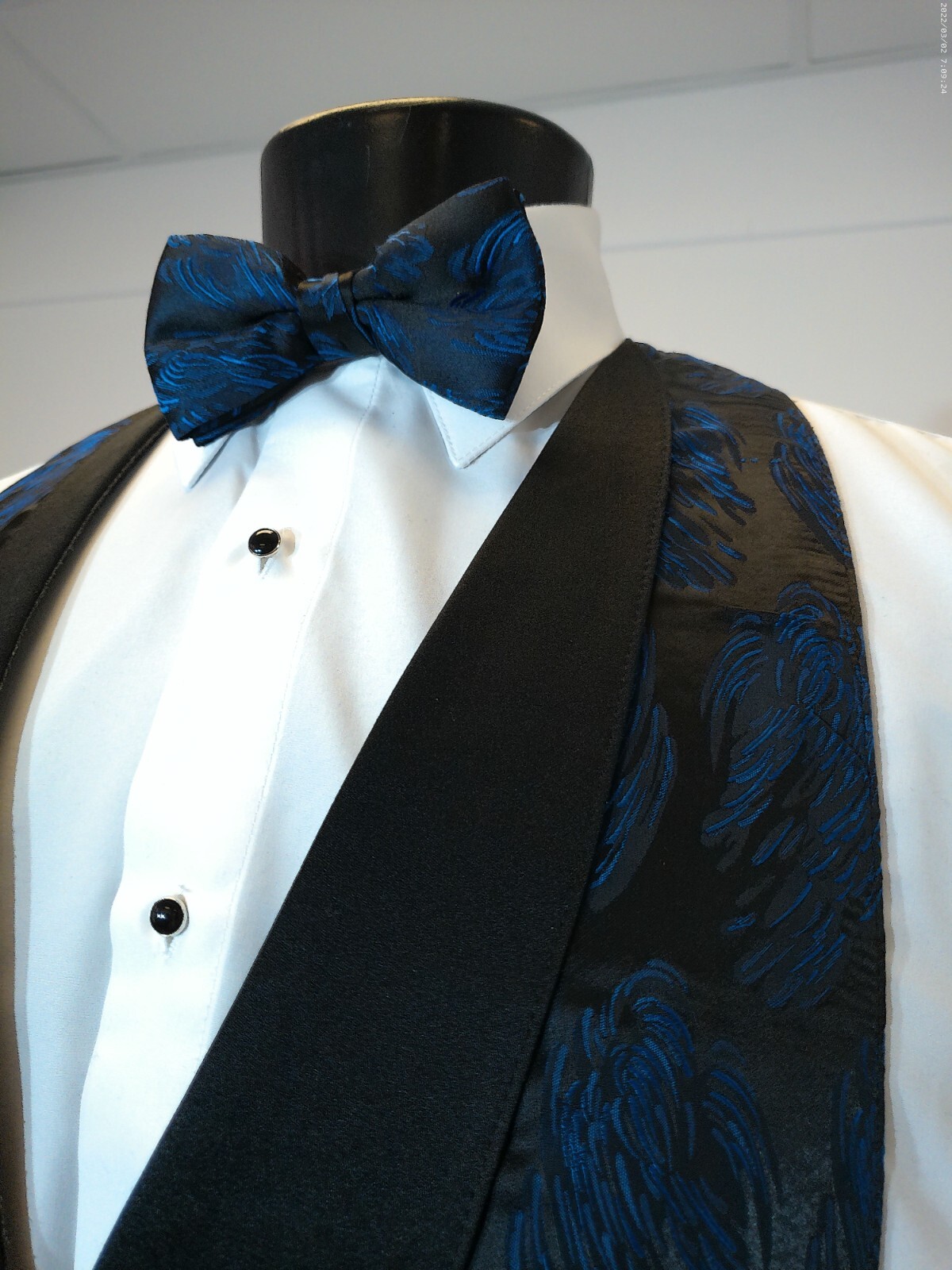 Blue (Feather Brite) Backless Vest w/ Pre Tied Bowtie & Pocket Square