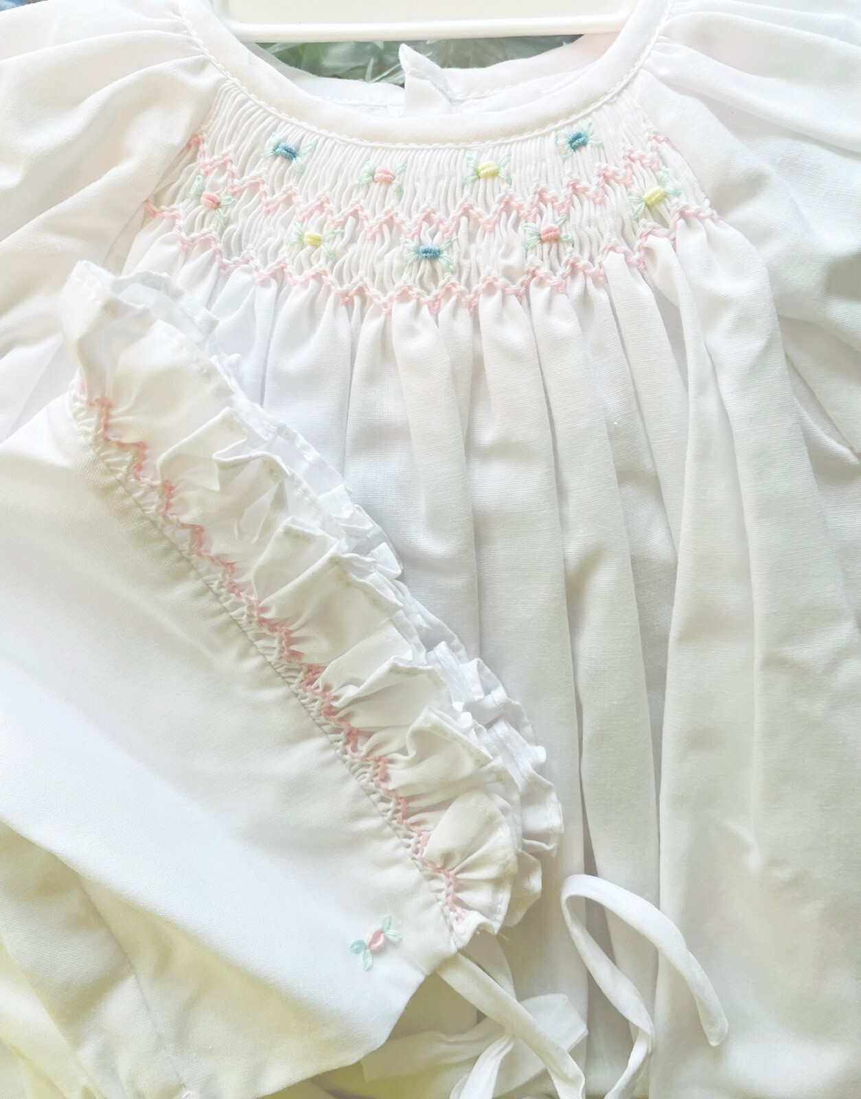 Petit Ami White Multi Smocked Preemie Baby Girls 2PC Daygown