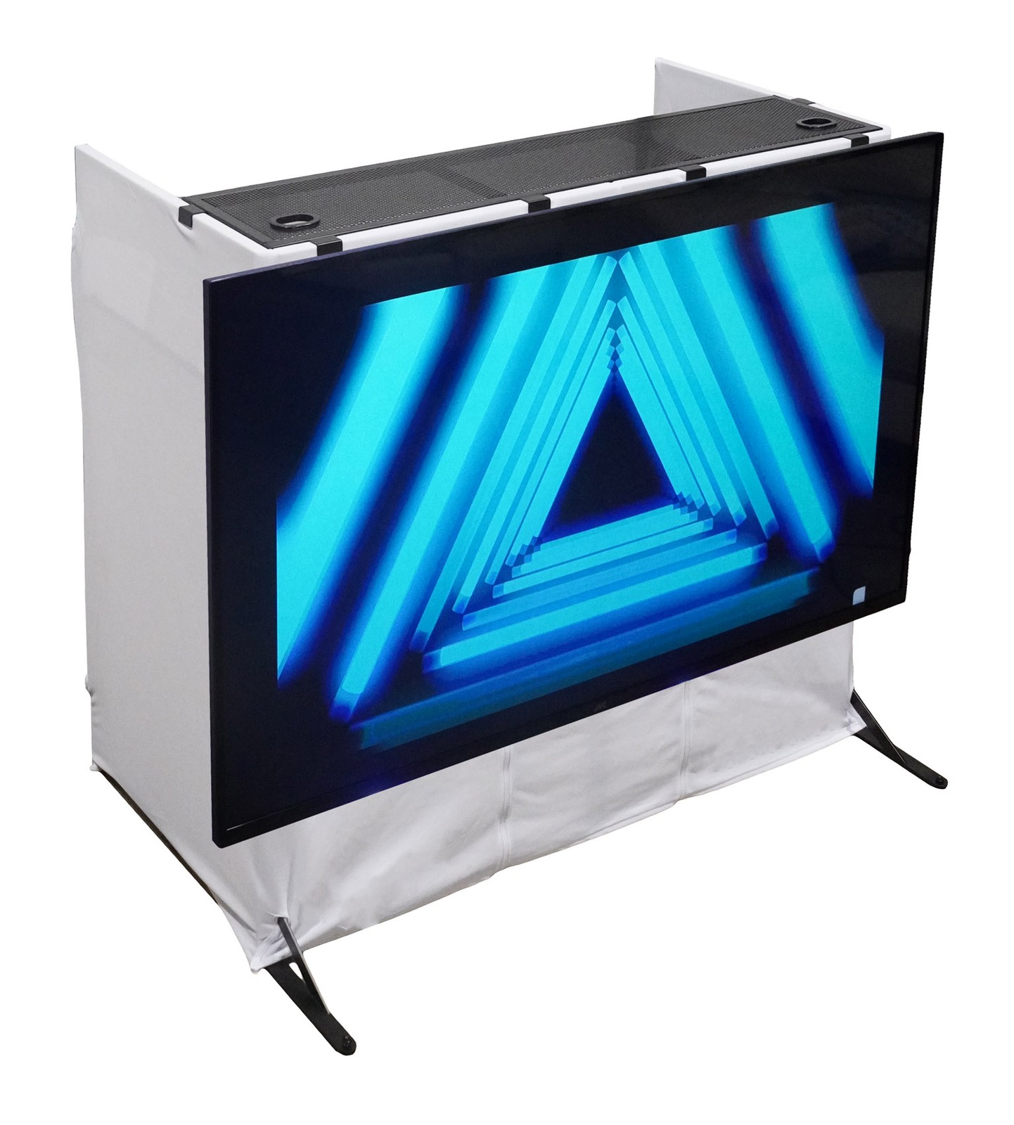 Rockville ROCKBOOTH TV DJ Booth Table Facade w/ 70" TV Mount Stand+Travel Bag