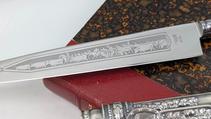 Vintage Antique Silver Gaucho Knife & Scabbard Cowboy Theme Argentinian Dagger